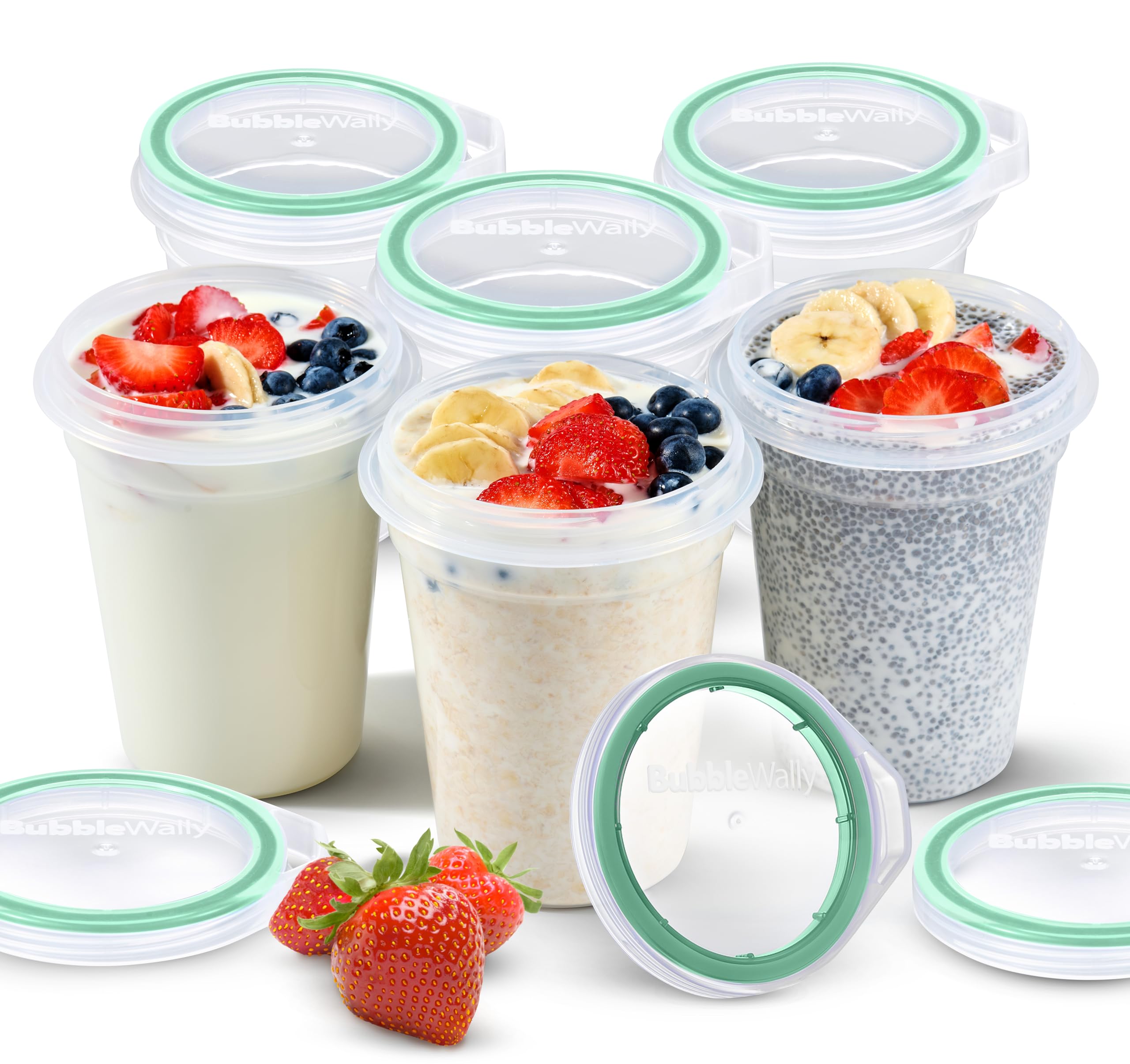 JoyPlus Overnight Oats Containers with Lids Plastic (Green) - Meal Prep Containers Reusable for Food Storage – 16oz Jars for Breakfast, Snacks, and Lunch