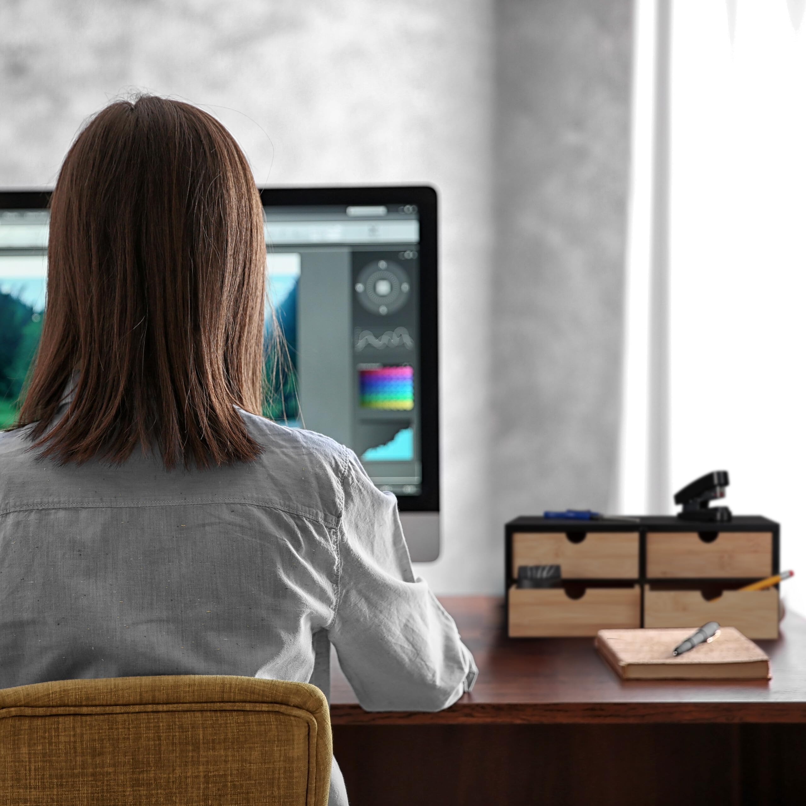 Organisateur De Bureau Noir Relaxdays Organiseur De Bureau Bambou Distributeur De Bureau 6 Compartiments 2 Tiroirs HxlxP: 25,5 X 33 X 13,5 Cm, Nature - Beaux-Arts Et Loisirs Créatifs Bloc Tiroir Bois