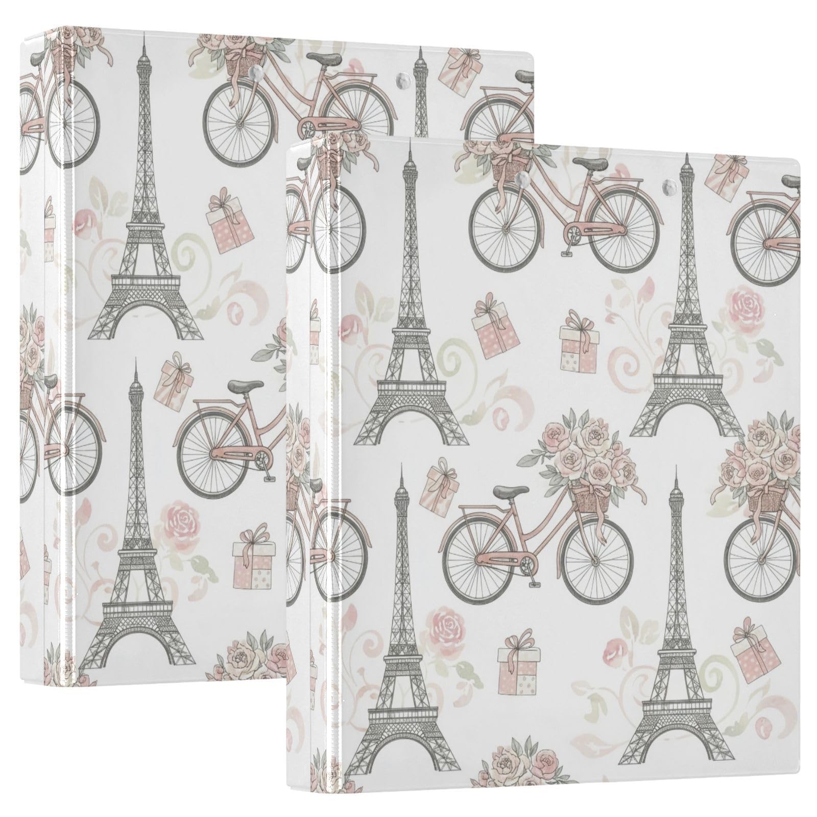 Raccoglitore a tre anelli con fiori rosa e bianco, 3,8 cm, flessibile, confezione da 2