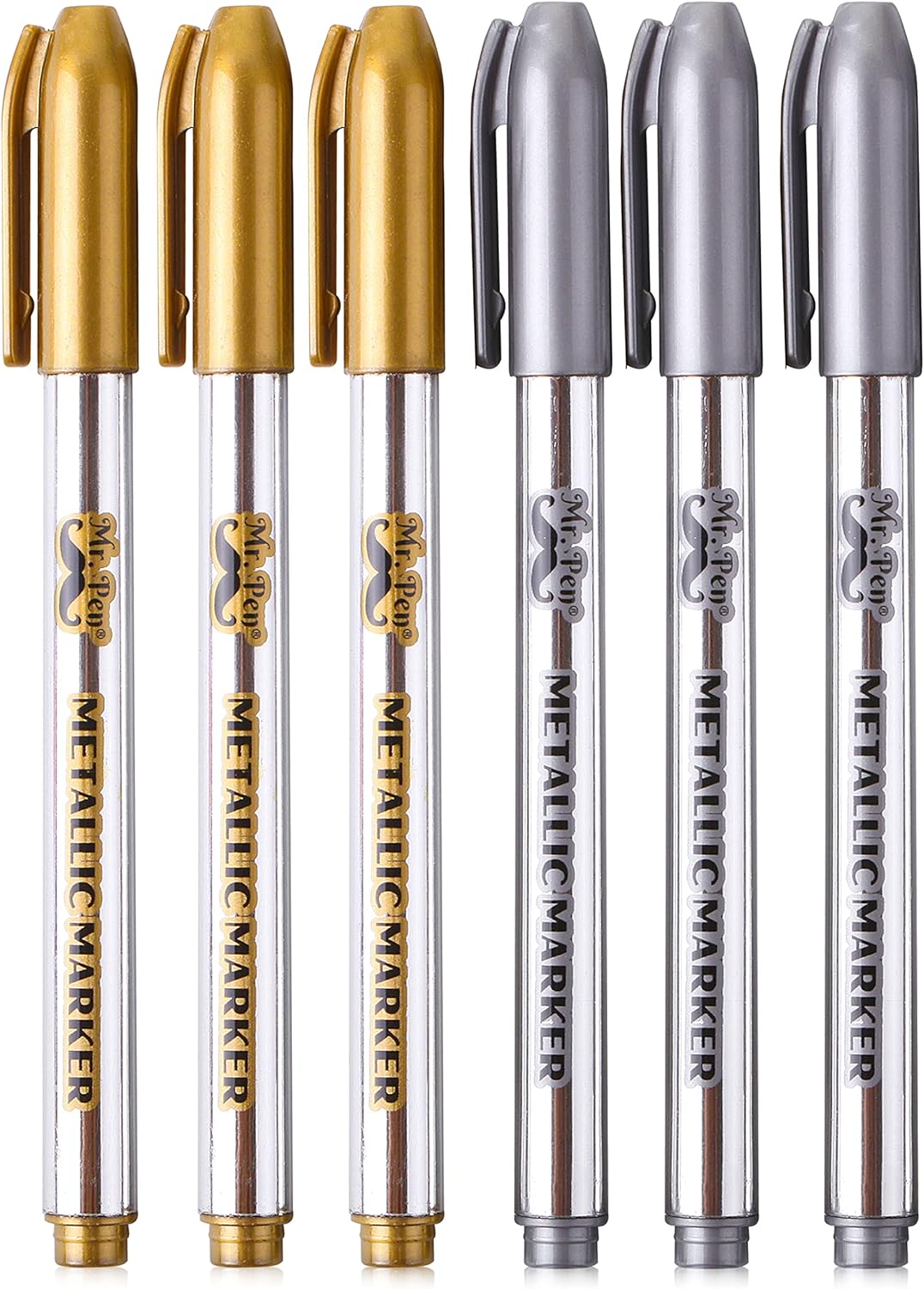 Mr. Pen Metallic Paint Markers, 6 Pack, Silver and Gold, Silver Paint