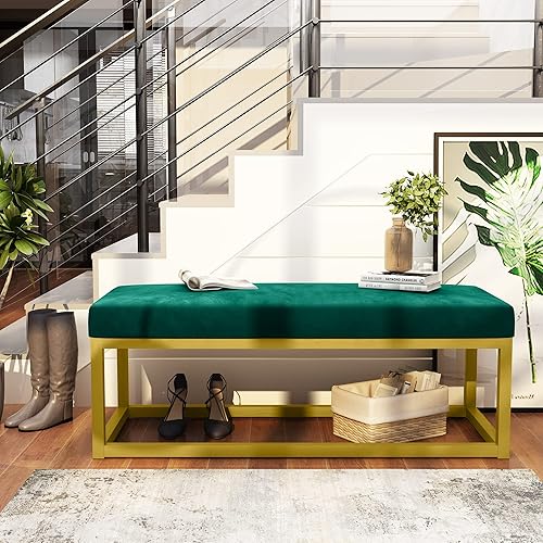 Miniatura 6 de DKLGG Banco otomano tapizado de terciopelo para entrada de zapatos, banco de dormitorio, taburetes modernos con reposapiés con marco de metal, para