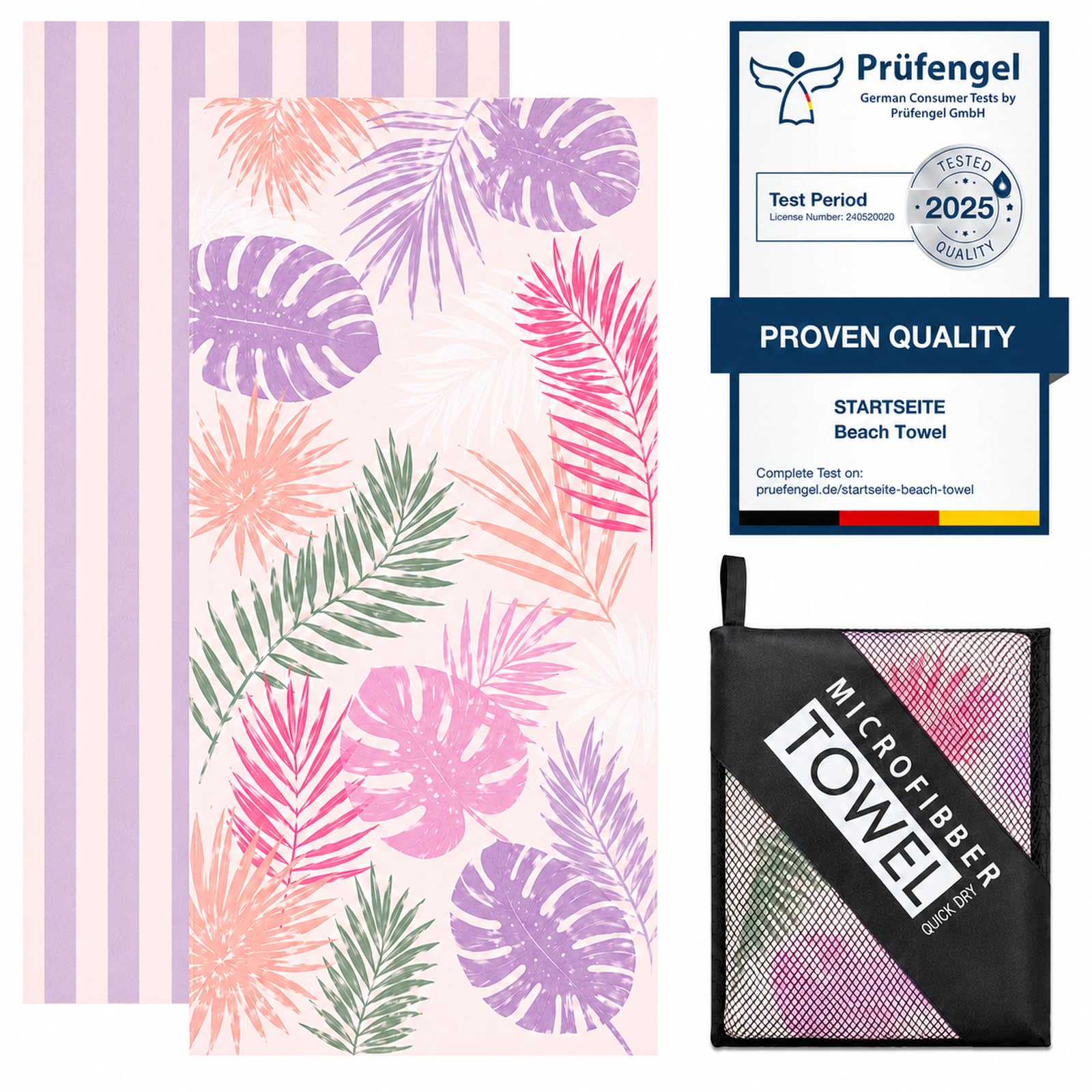 200 x 90 cm Microfibre Towel - Large Size Quick Drying Microfibre Beach Towels for adults, Sand-Free, Absorbentextra large Beach Towels for adults - Includes Storage Bag (Purple Tropical Vibes)