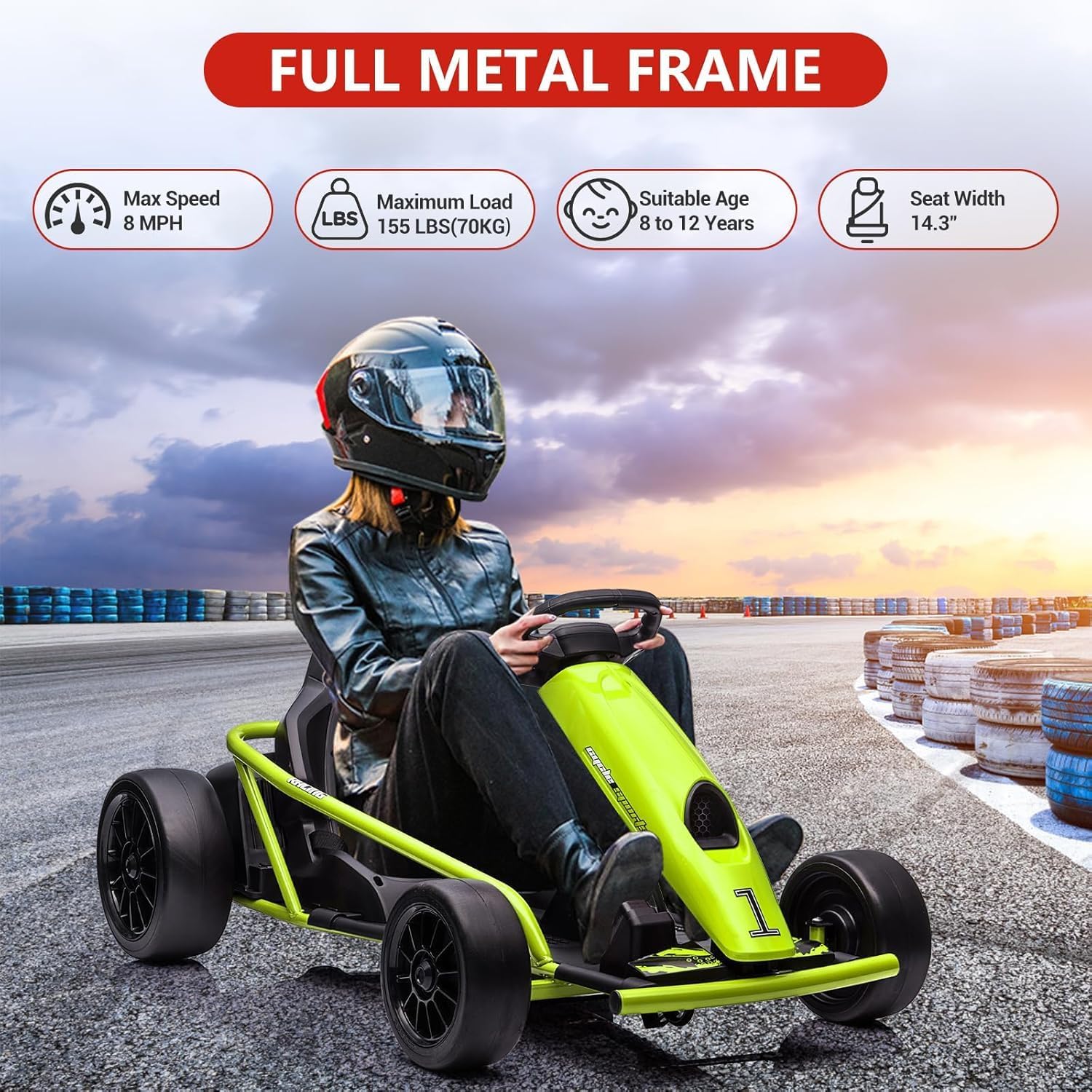 Wysokowydajny drift kart dla dzieci w wieku 8-12 lat: silniki 24 V 2 x 300 W, funkcja muzyczna, miękki start, pojemne siedzenie, pas bezpieczeństwa, wytrzymały pojazd elektryczny do ext