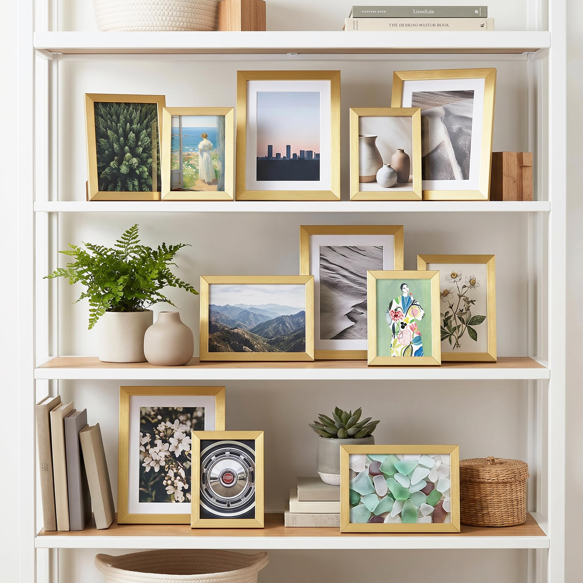 Set di 6 cornici portafoto in legno ingegnerizzato oro, con plexiglass HD, immagini da 15 x 20 cm con passepartout o 20 x 28 cm senza passepartout, cornici multiple, per collage da tavolo o