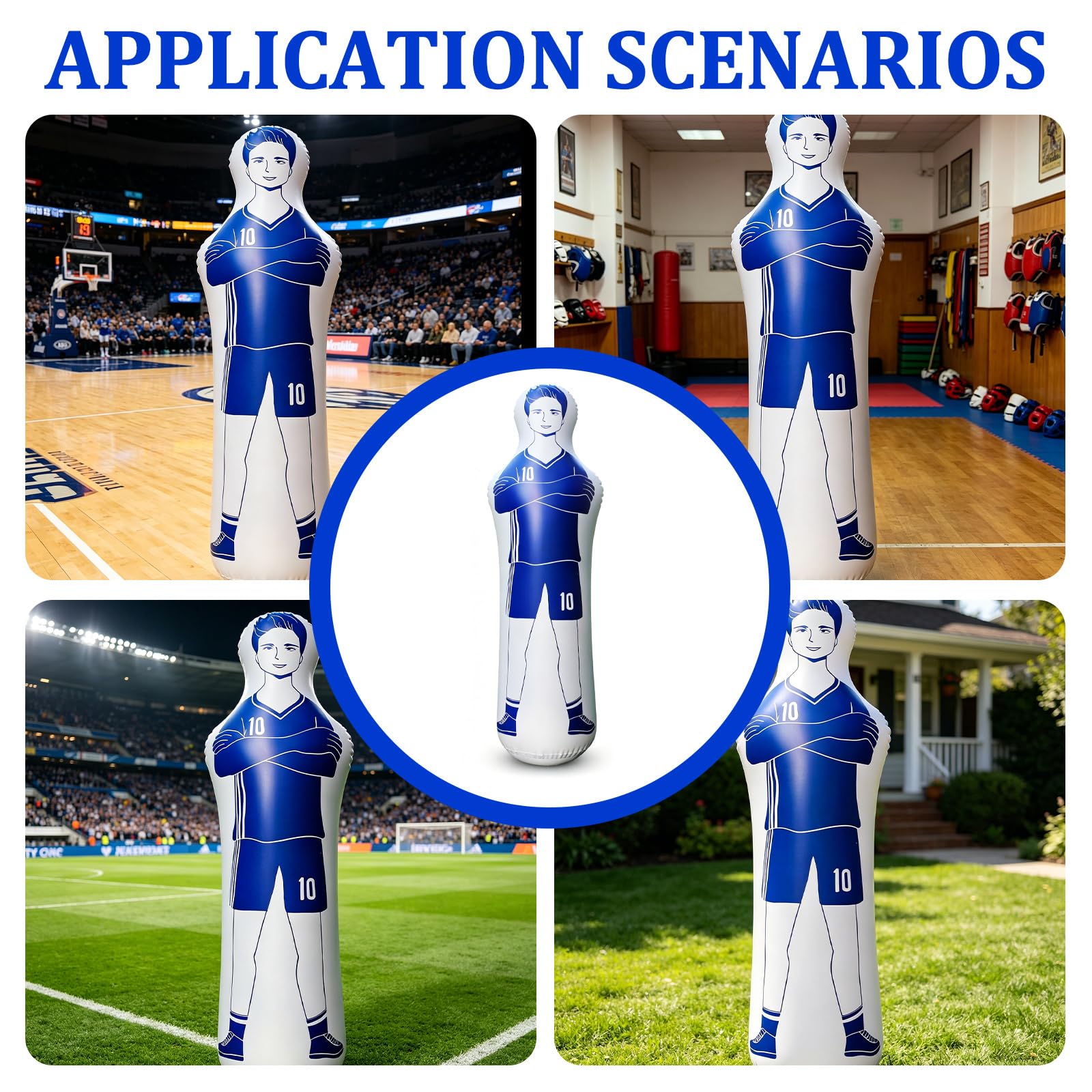 Mannequin de Football Gonflable 40 x 160 cm : Mannequin de Gardien de But Bleu en PVC de 0,35 mm, idéal pour Les Coups francs et l'entraînement au Football, notamment pour Les Gardiens de But.