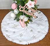Faux Fur Christmas Tree Skirt,24 inches Luxury Tree Skirt with Sliver Snowflake Sequin, Christmas Decorations Holiday Thick Plush Tree Xmas Ornaments（White and Silver,24 Inch）