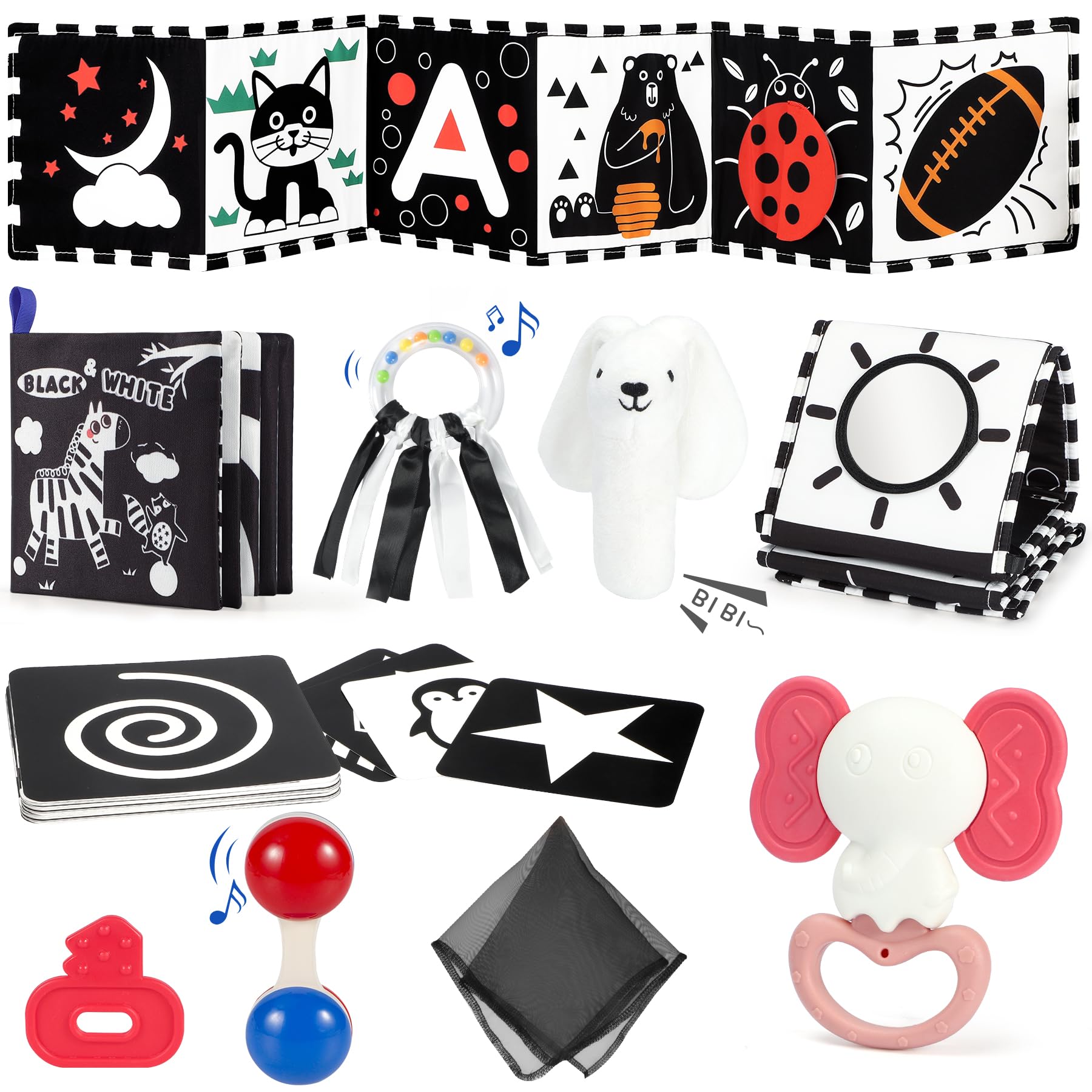 URMYWO 10 Pcs High Contrast Black and White Baby Toy Set for Newborn