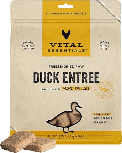 Vital Essentials Alimento crudo liofilizado para gatos, pato mini patties entrante, 8 onzas