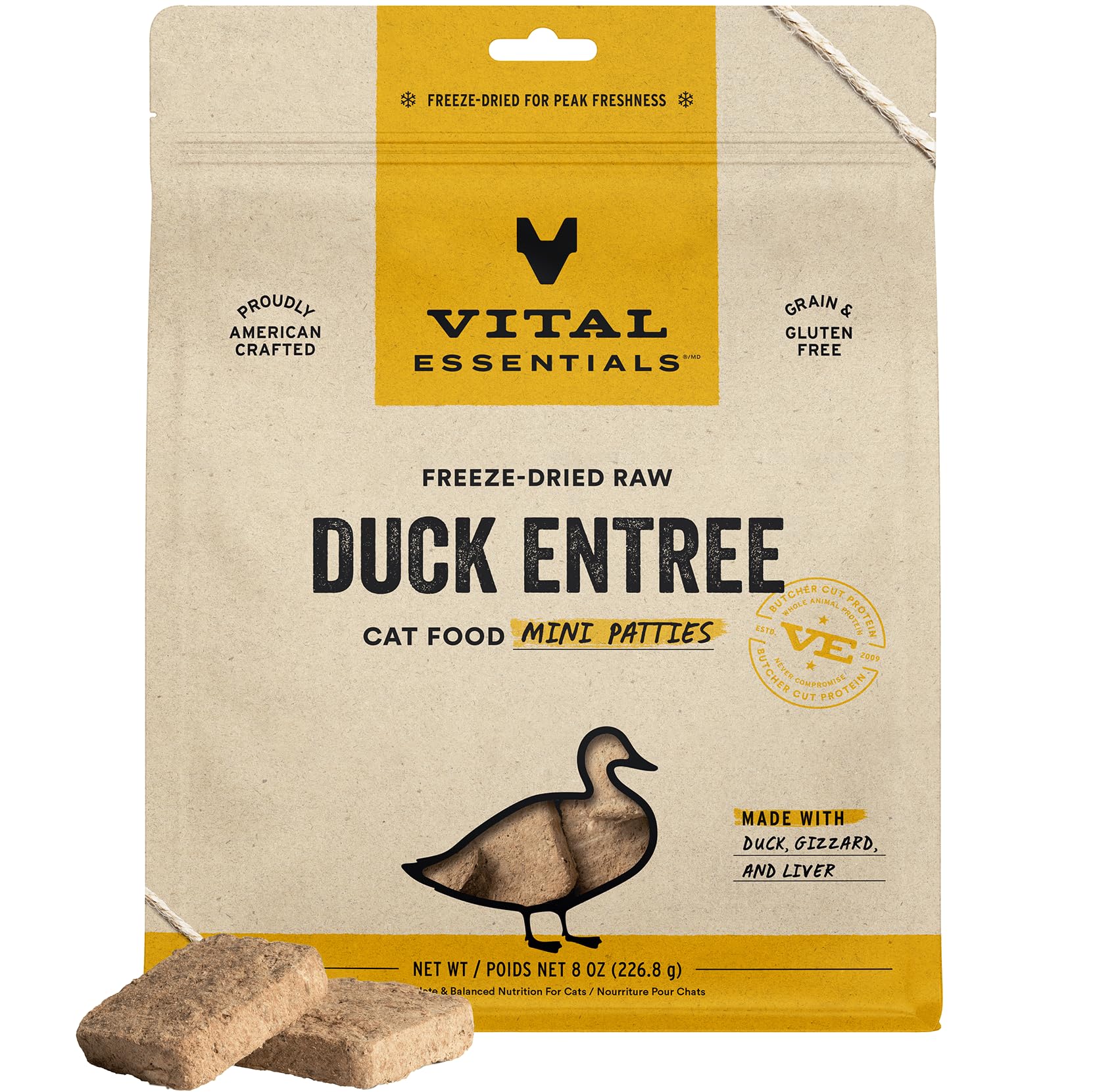 Freeze Dried Raw Cat Food, Duck Mini Patties Entree, 8 oz