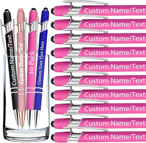 Miniatura 39 de Bolígrafos personalizados con nombre, paquete de 10 bolígrafos personalizados de oro rosa, bolígrafo de tinta negra grabada a granel con puntas