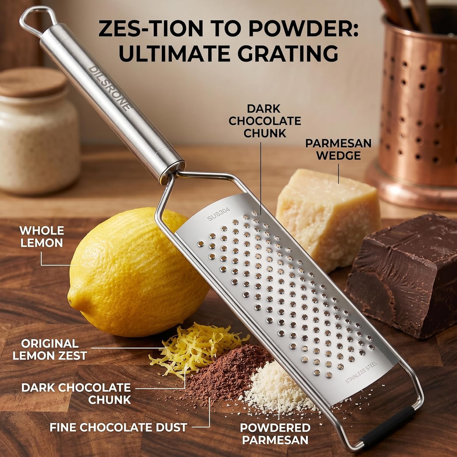 304 Stainless Steel Manual Grater Zester 3-Piece Set, Multi-Purpose Shredder for Cheese, Ginger, Garlic, Nutmeg, Chocolate, Fruits & Vegetables, Dishwasher Safe (3-Piece Set)