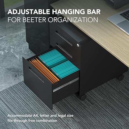 Miniatura 3 de FLEXISPOT Archivador de metal para oficina en casa archivador móvil con cerradura de 3 cajones para archivo legalcartaA4 diseño de esquina redonda