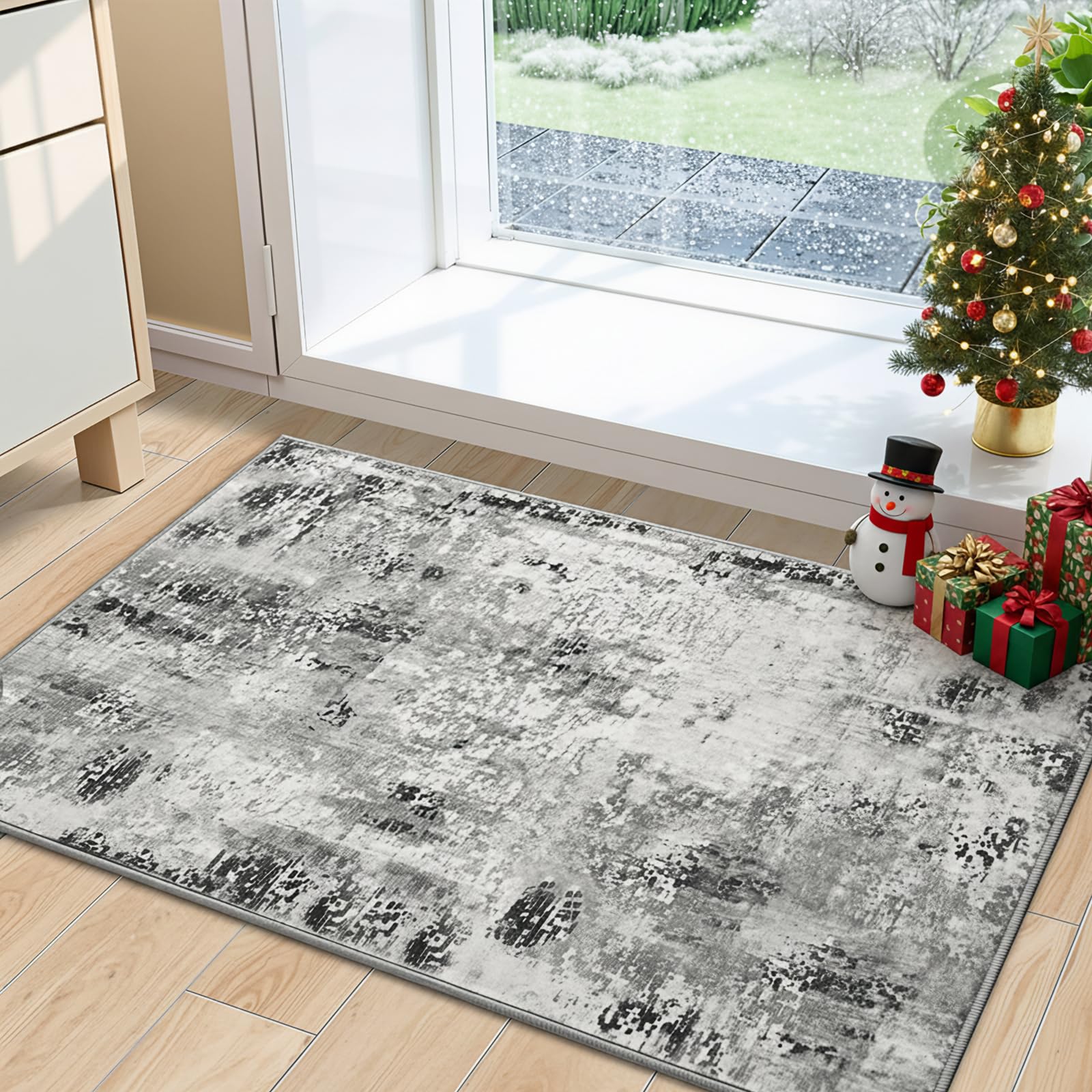 Merelax 2x3 Grey Entryway Washable Area Rug, Gray Kitchen Bedroom Entrance Small Area Rugs, Non Slip Bathroom Throw Rugs, Front Door Indoor Door Mat,
