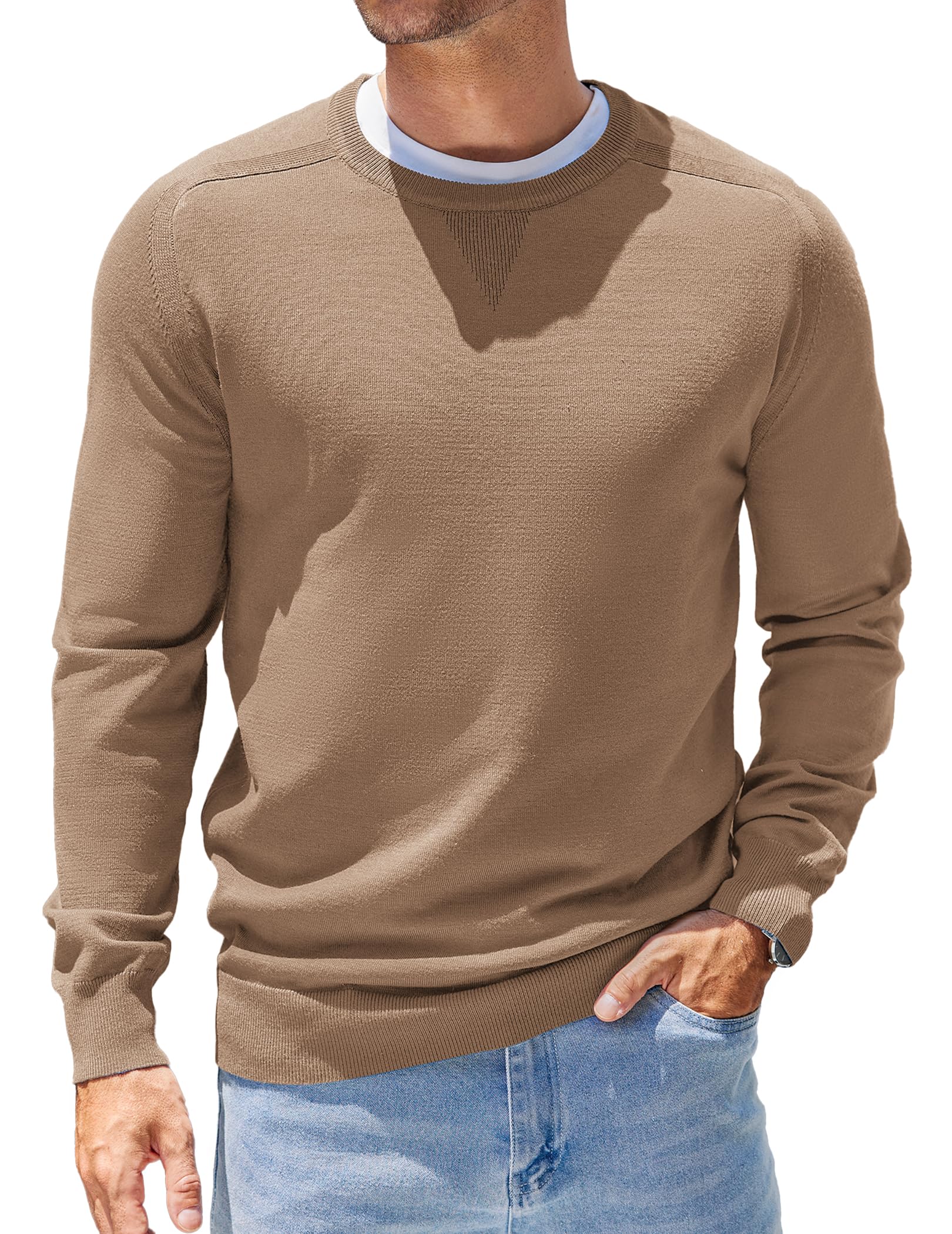 COOFANDYMens Sweater Crewneck Pullover Long Sleeve Lightweight Sweater Plain Knit Silm Fit