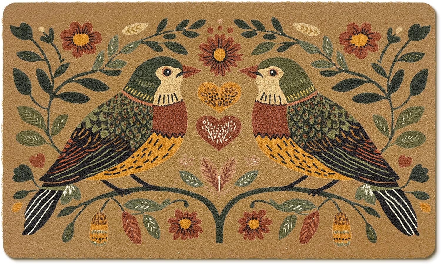 Vintage Bird Floral Coir Door Mats Outdoor, Farmhouse Floral Botanical Front Door Mat Outside Entrance, Retro Bird Doormat Outdoor Indoor Entrance for Home Entryway Decor, 17x30in