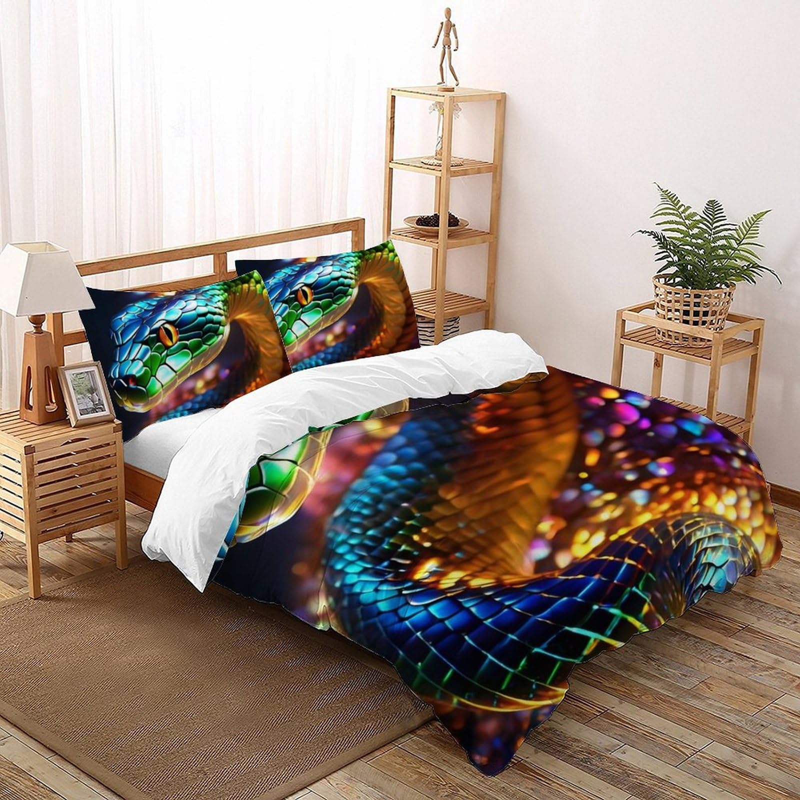 Parure de lit serpent impression 3D 200x200cm avec taies coton