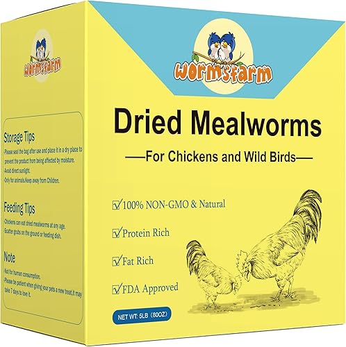 WormsFarm 5lb Dried Mealworms for Chickens Treats for Laying hens,Bluebirds,Quail,Chicken Food
