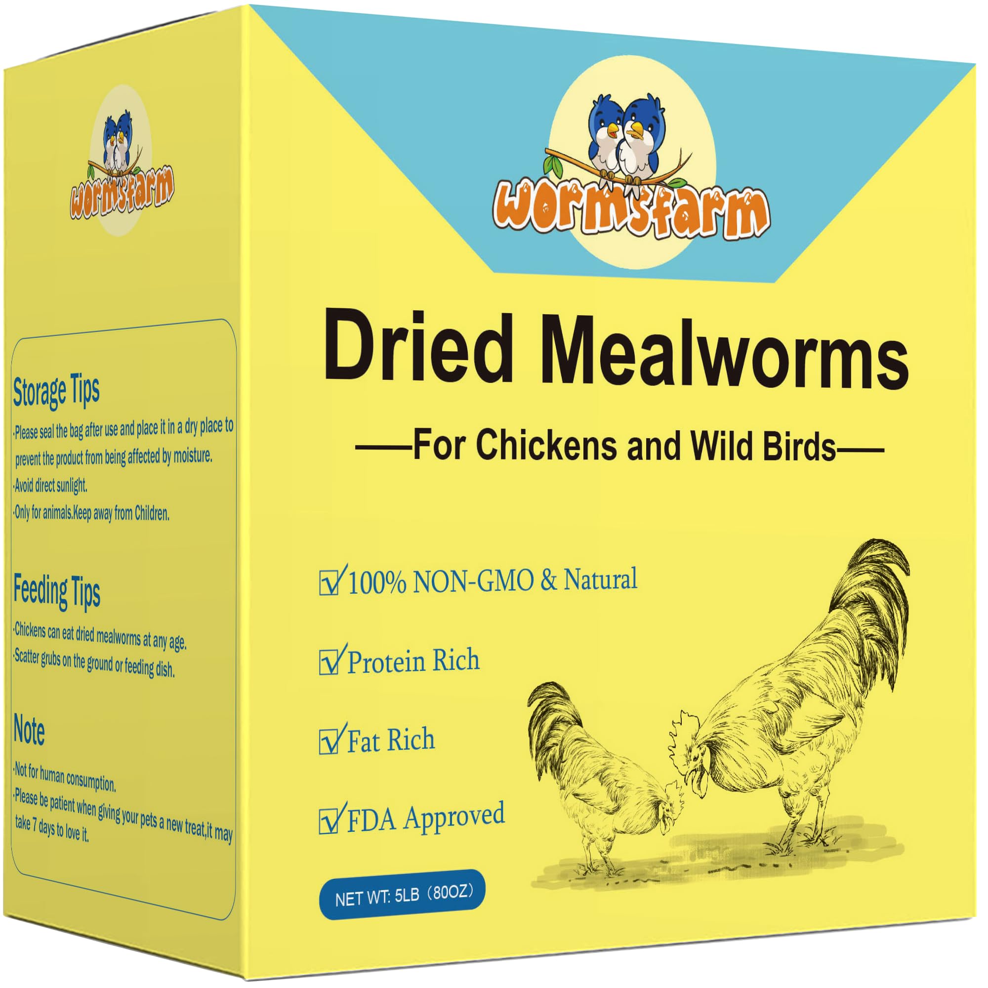 WormsFarm 5lb Dried Mealworms for Chickens Treats for Laying hens,Bluebirds,Quail,Chicken Food