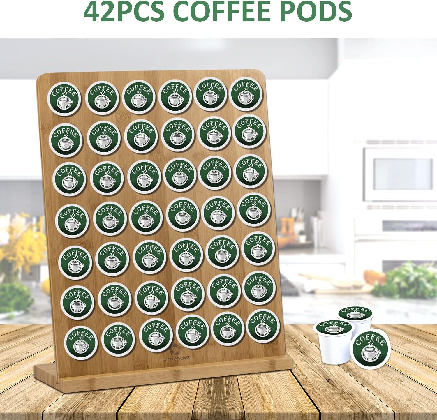 simesove Coffee Pod Holder bamboo,Coffee K-cups Pods Organizer,Coffee Display Rack 42 Pod Storage,Coffee Storage - K Cups Organizer For Counter Top Coffee Pod Holder: Kitchen & Dining