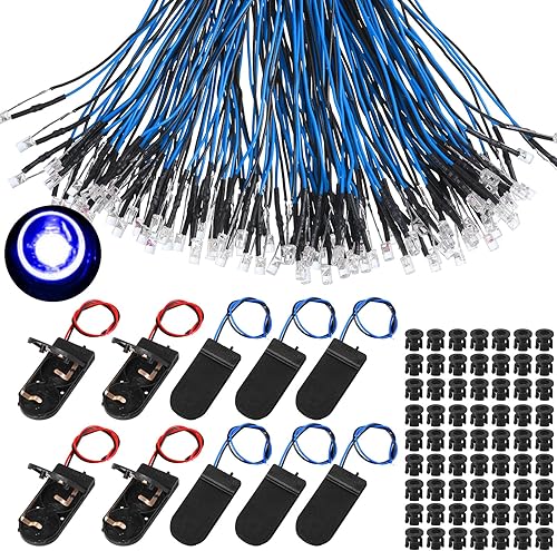 Miniatura 1 de Riakrum Kit de 220 luces LED de 12 V, 100 diodos emisores precableados, luces LED individuales con 100 soportes LED de plástico, 20 soportes de