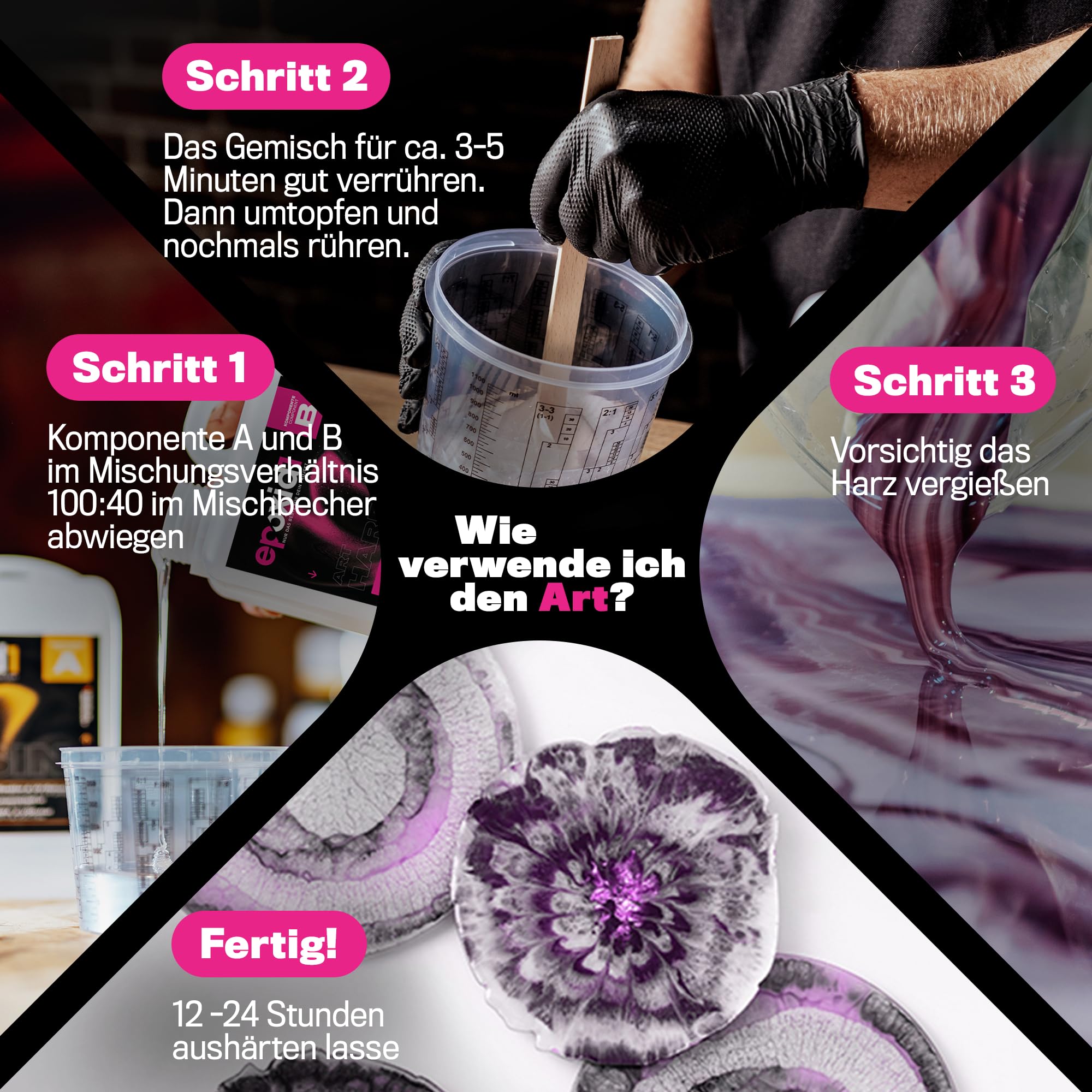ART- Epoxidharz mit Härter 2,1kg Set | glasklar & blasenfrei | ideal für Resin-Kunst bis 2cm | Für Anfänger & Profis | Premium Qualität Made in Germany