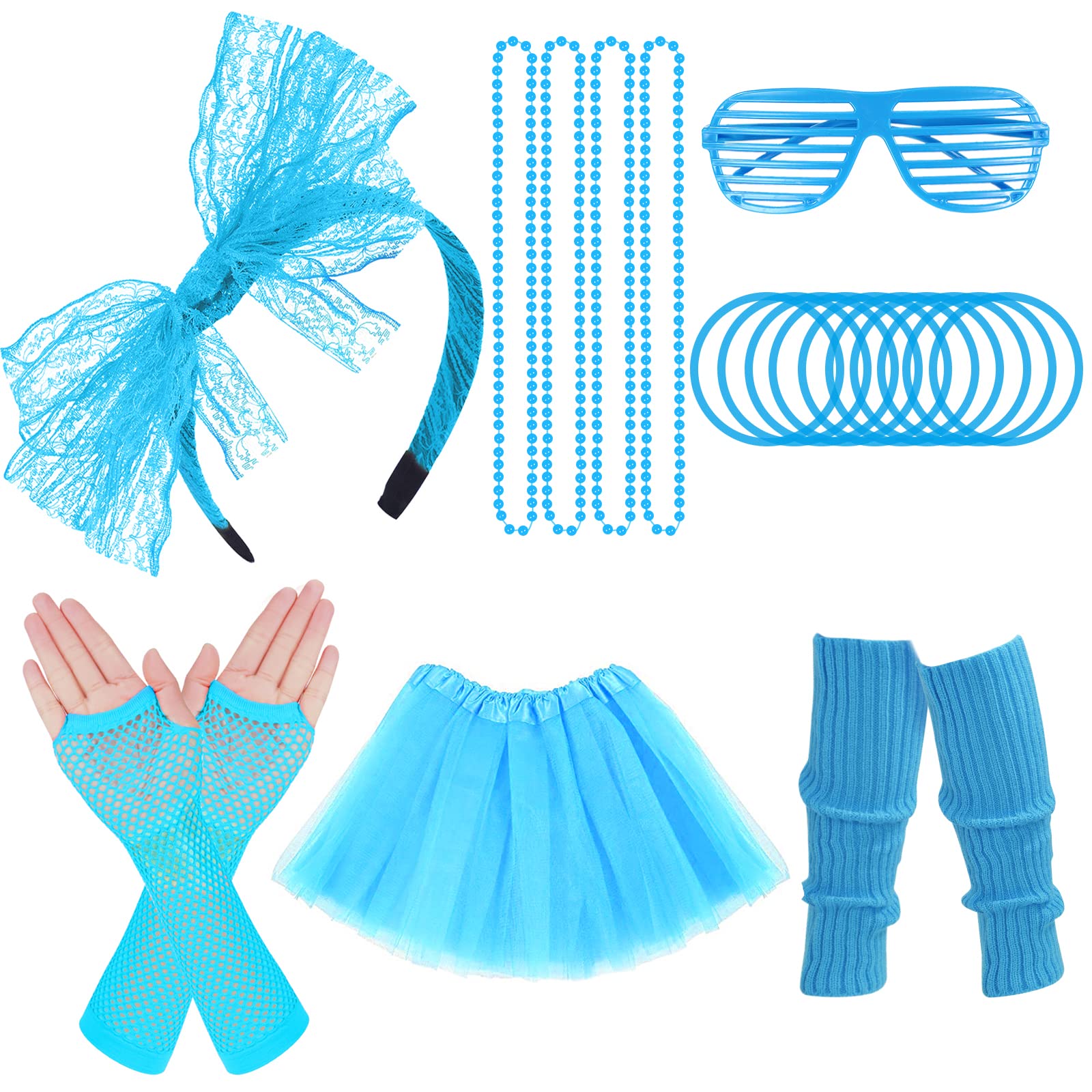 ONUPGO80s Costume for Women, 80s Accessories Fancy Dress Neon Headband Earrings Fishnet Gloves Necklace for 80s Retro Party