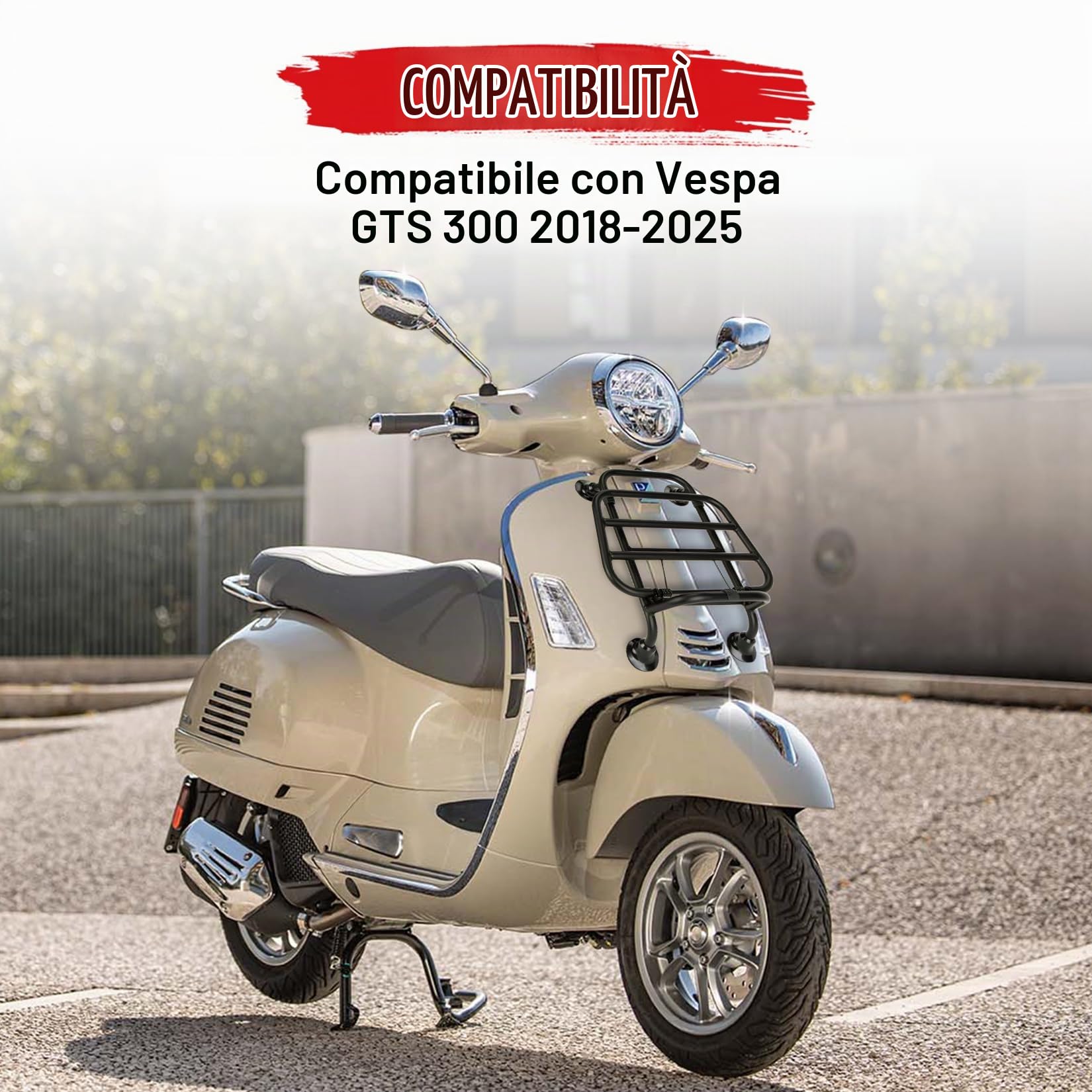 Portapacchi Anteriore per Vespa GTS 300 125 200 250 2018-2025, PSLER Supporto per Portapacchi Mensola Staffa Ricambio per Moto(Nero)