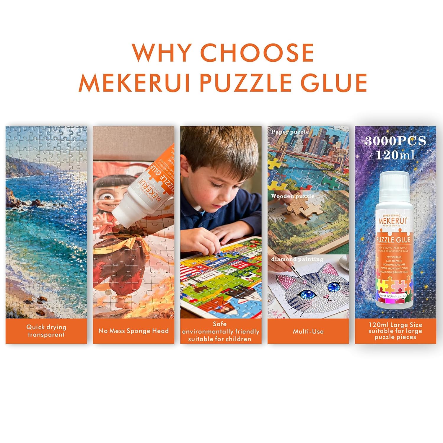 Puzzle Glue with Built-in Sponge Applicator – Clear Jigsaw Puzzle Glue for Preserving, Sealing & Framing Finished Puzzles, Dries Clear, Strong Hold, No Streaks – 120ml