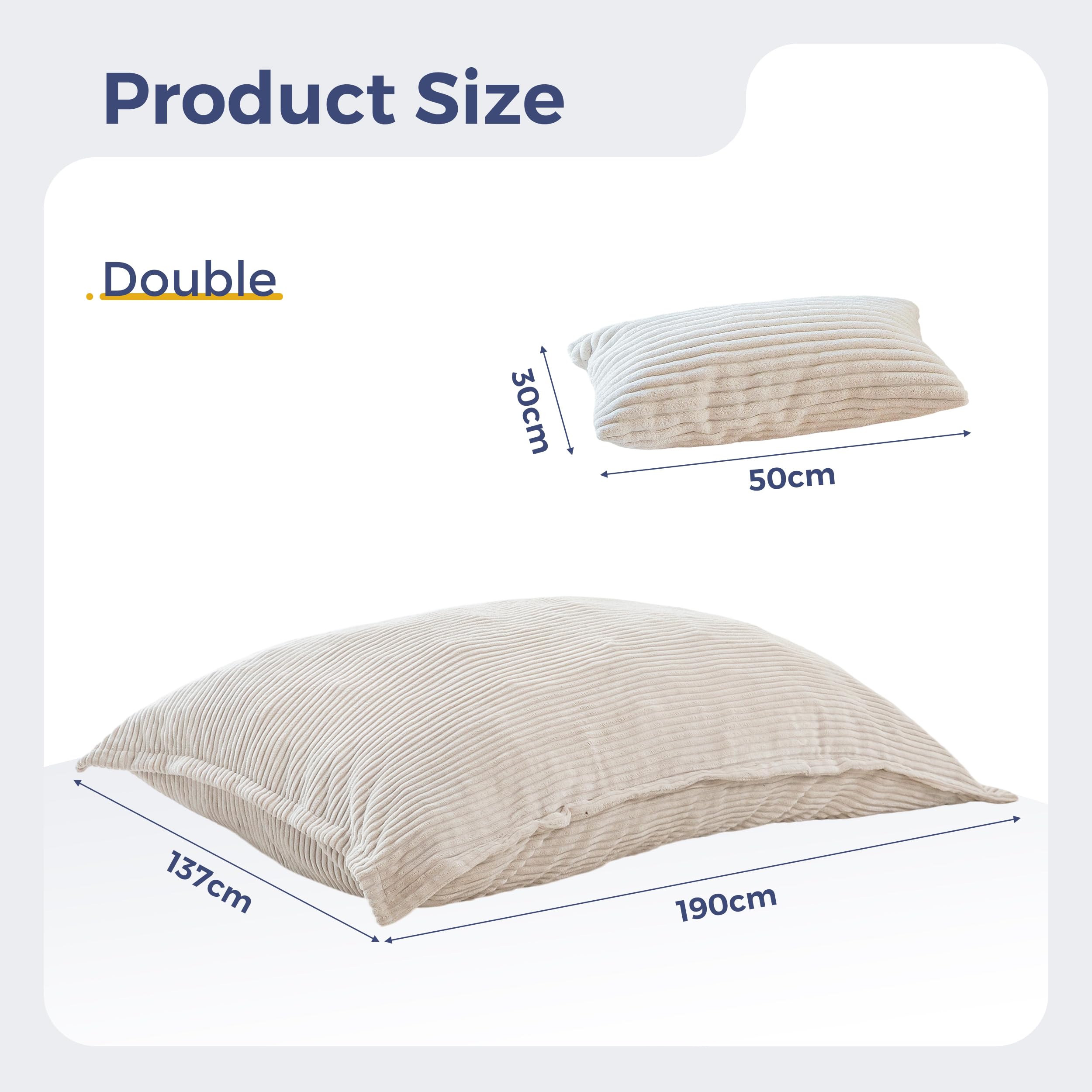 MAXYOYO Sitzsack XL, aus Cordstoff Abnehmbar, Riesen Bean Bag mit Flauschiger Schaumstoff Füllung, Großes Bodenkissen für Erwachsene & Kinder