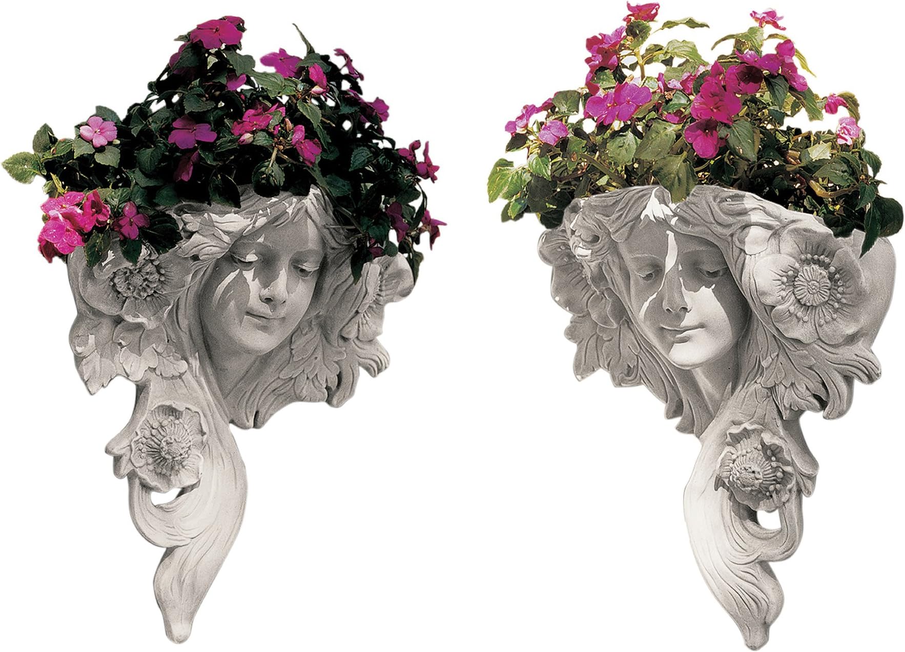 Design Toscano Le Printemps and Le Etoile French Greenmen Wall Sculptures Planter Pockets, 15 Inch, Set of Two, Polyresin, Antique Stone