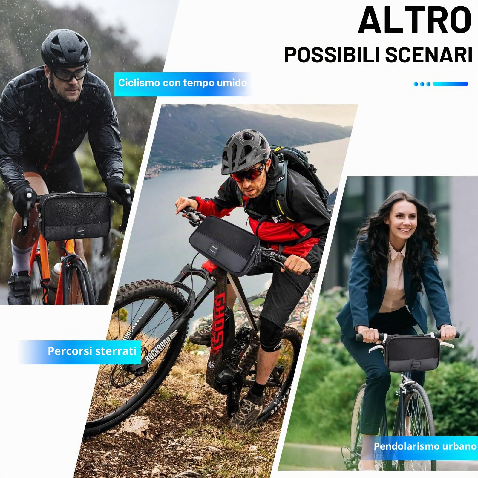 GXCROR Borsa da manubrio per bicicletta, borsa anteriore Magic Tape