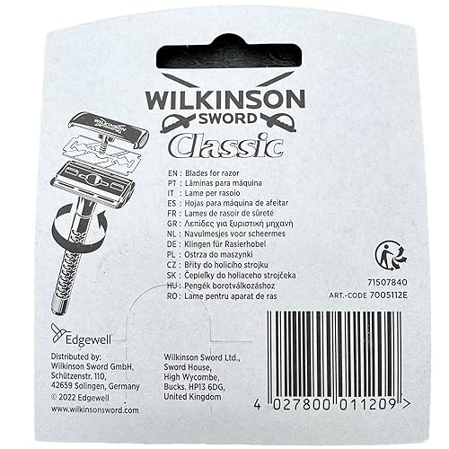 Miniatura 3 de 100 cuchillas de afeitar Wilkinson Sword Classic de doble filo, cuchillas de acero inoxidable fabricadas en Alemania para un afeitado suave y