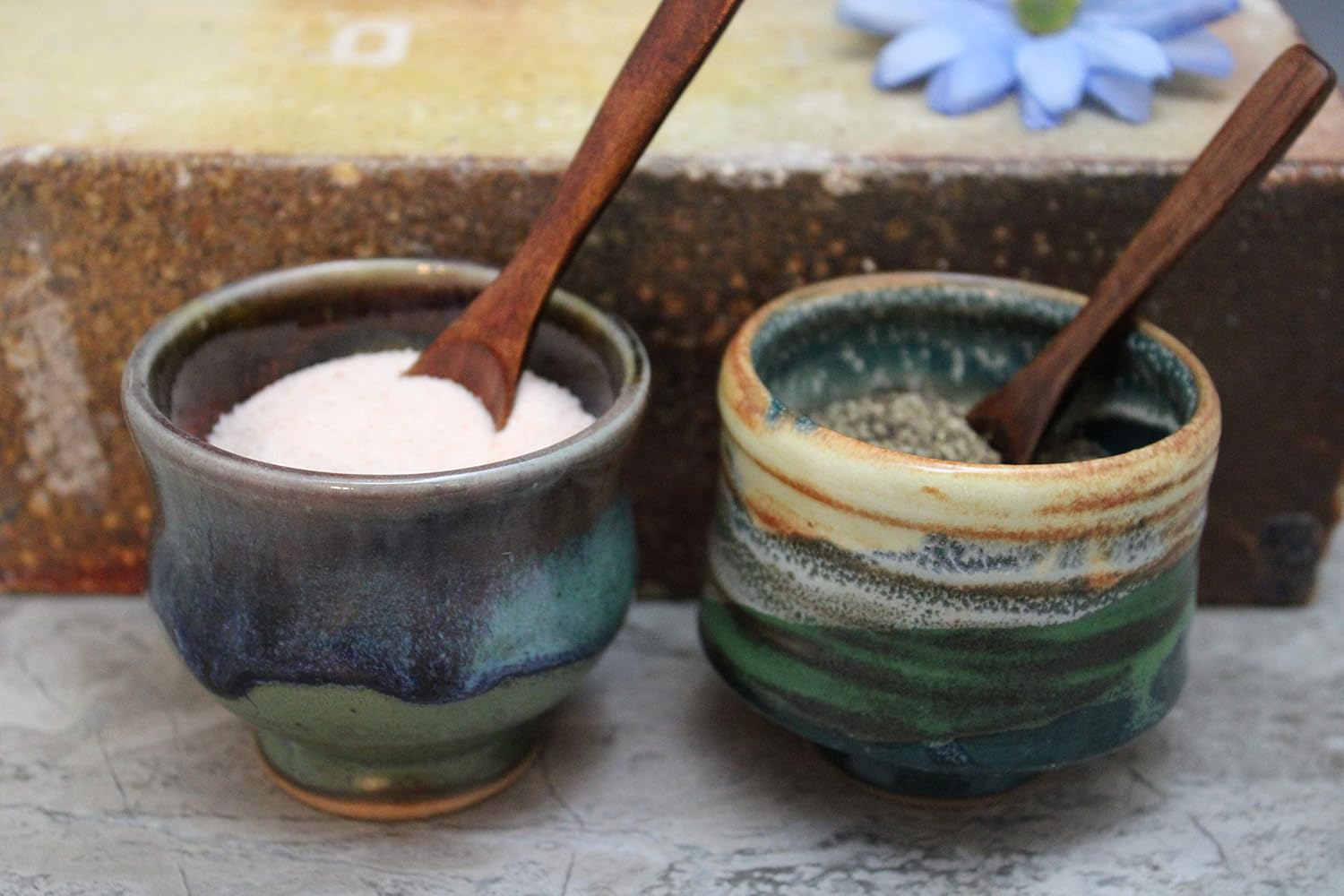 Salt and Pepper Pinch BowlsWooden Spoon Set Thrown on