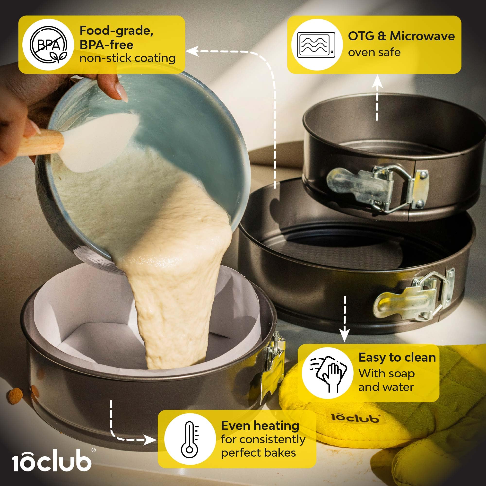 10club Cake mould tin with removable base | 20cm | Non-stick cake mould Tin/Pan/Tray for Microwave oven, cooker, OTG | Cake Baking tray