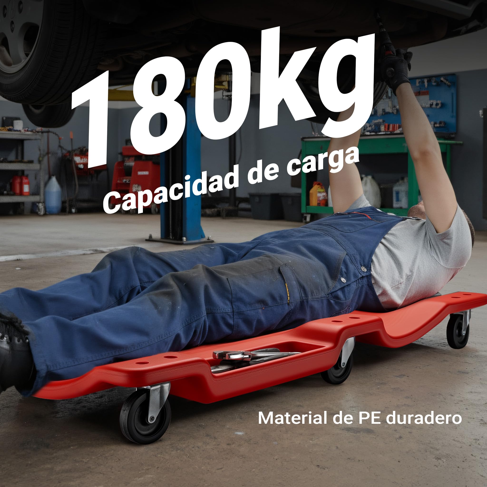 WilTec Camilla de Taller mecánico 103x50x10cm con Ruedas Montaje vehículos Taller Coches Trabajos mecánicos