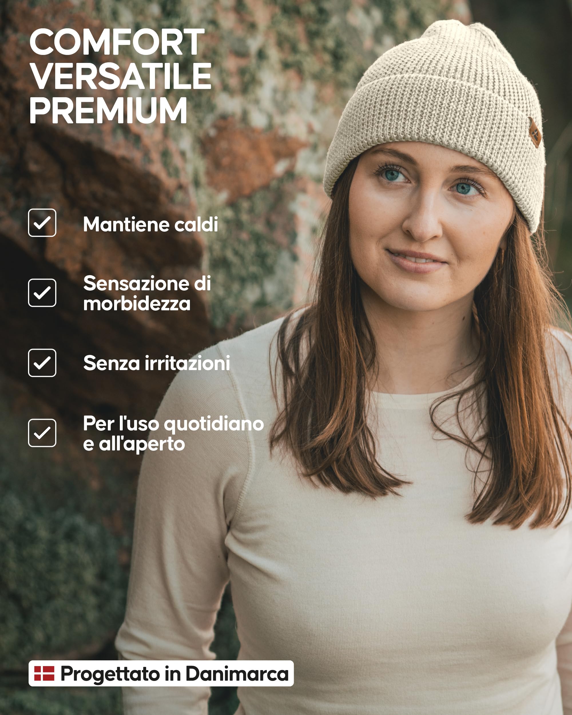 DANISH ENDURANCE Berretto Beanie in Lana Merino con Fodera in Pile, Berretto a Maglia, Berretto Invernale Uomo e Donna