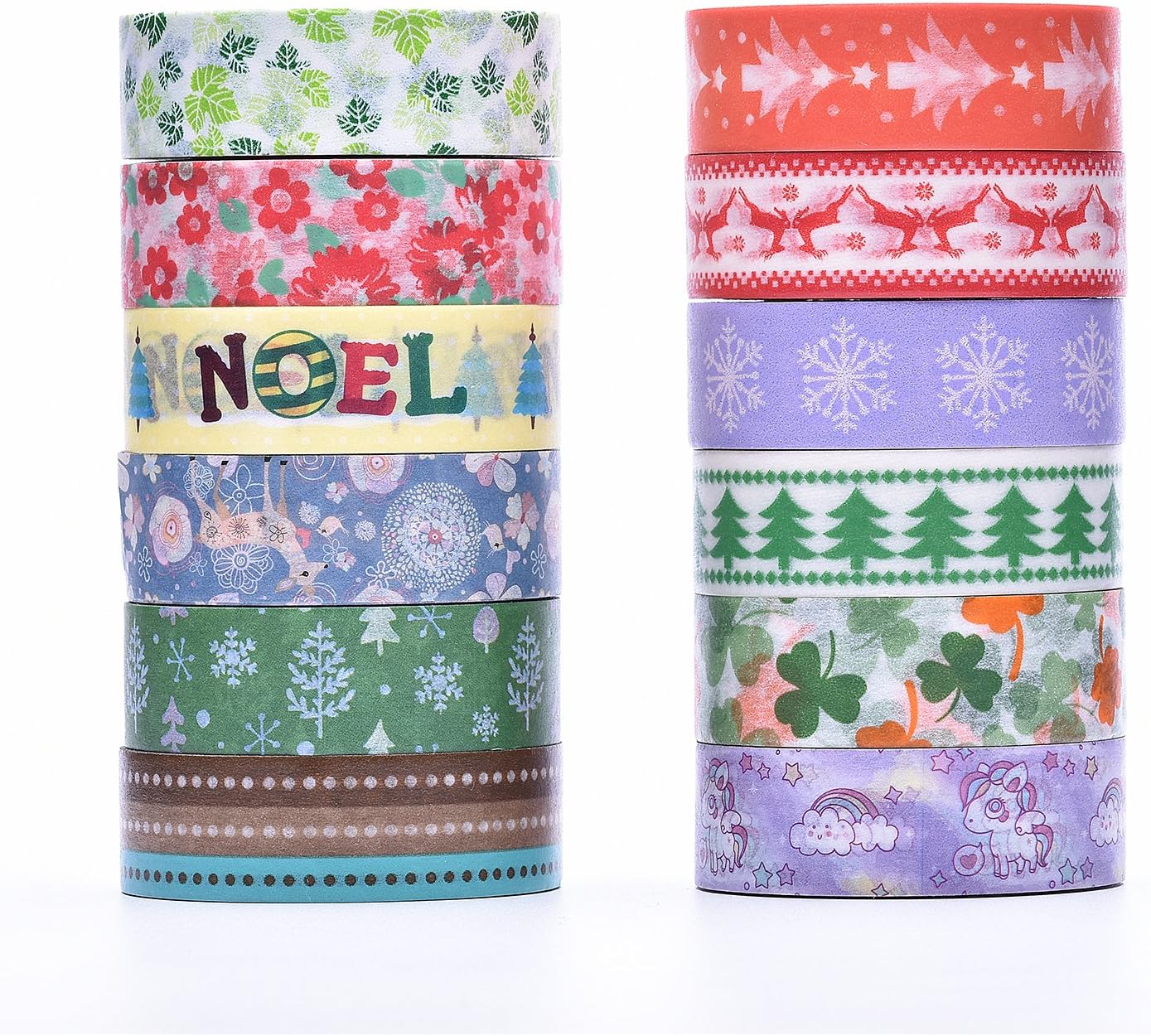Washi Tape Set of 12 Rolls, Colorful Tape Decorate for DIY Crafts, Festival Gift Wrapping,Office Party Supplies, Christmas, Lamp, Cards, Scrapbook