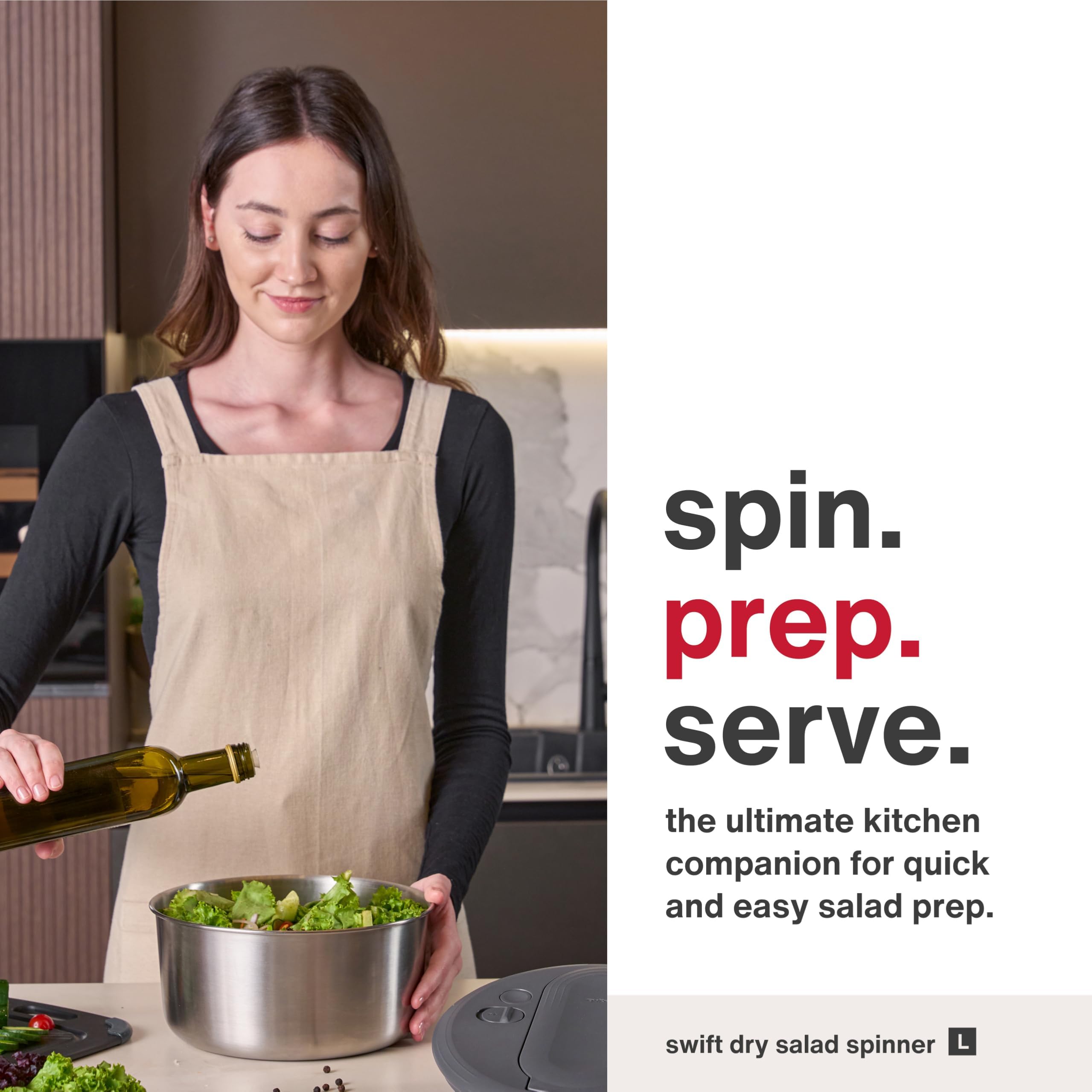 Zyliss Swift Dry Salad Spinner stal nierdzewna, duża, 6 l, antypoślizgowa podstawa, miska do serwowania, technologia AquaVent, pompa jednoręczna, system hamulcowy, łatwa do czyszczenia