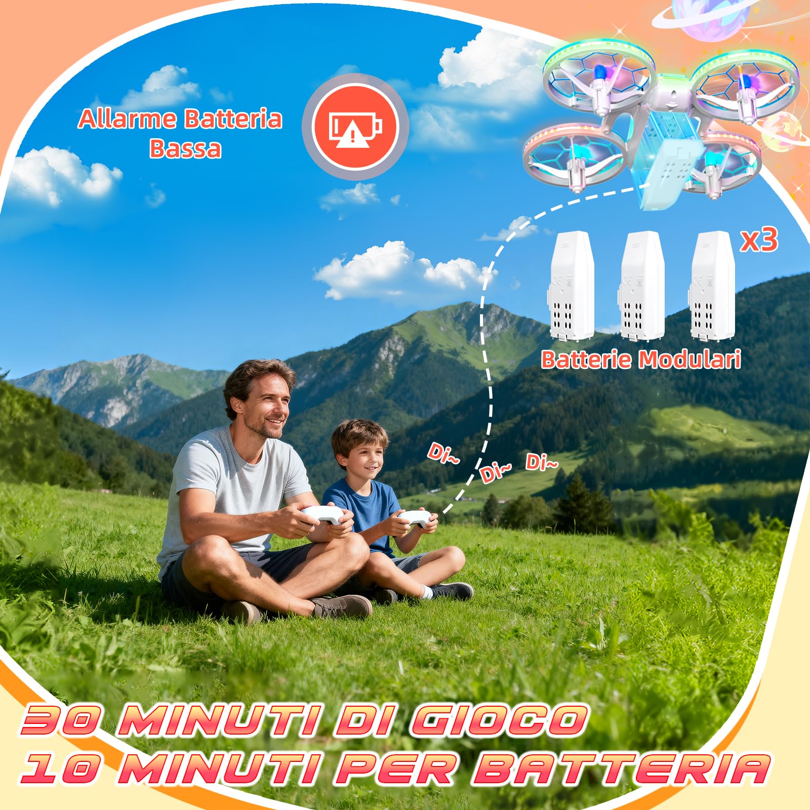 Charmofun Mini Drone Giocattolo per Bambini, Drone Telecomandato con 4 Effetti Luci Led, Droni per Principianti con Capriole a 360°, 3 Batterie, Regali per Bambini e Bambine 6 7 8 9 10+ Anni