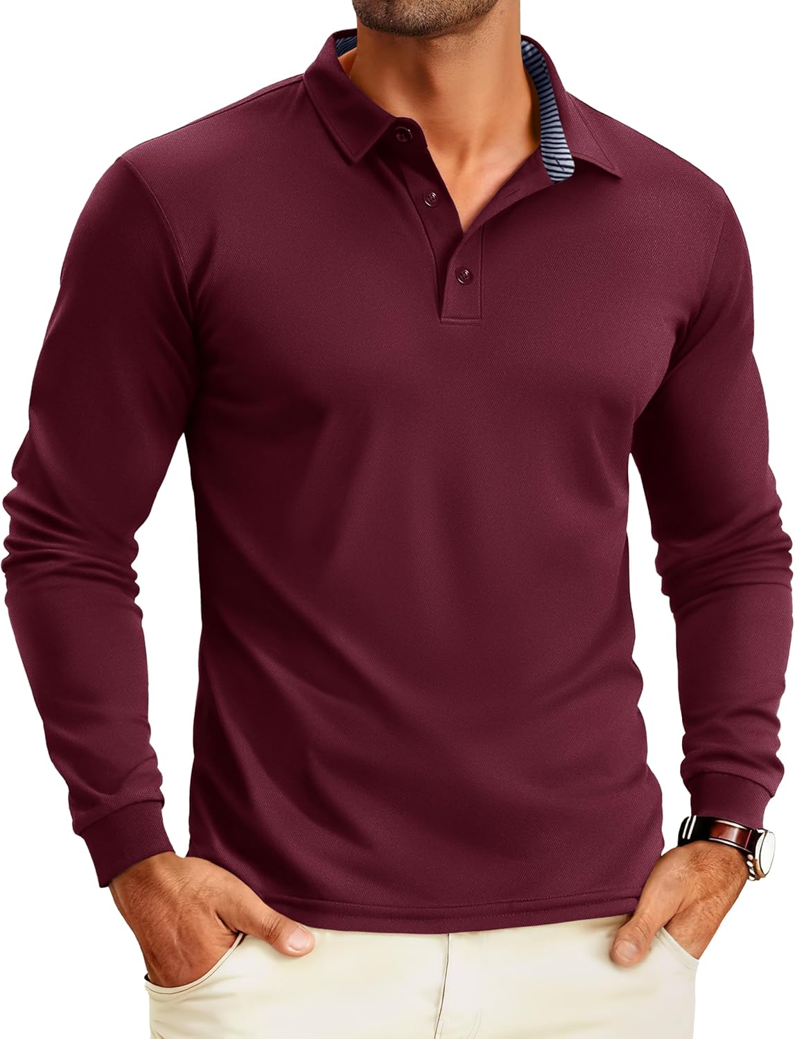 MAGCOMSEN Men's Polo Shirts Long Sleeve Golf Shirt Performance Quick Dry Moisture Wicking Casual Collared Shirts