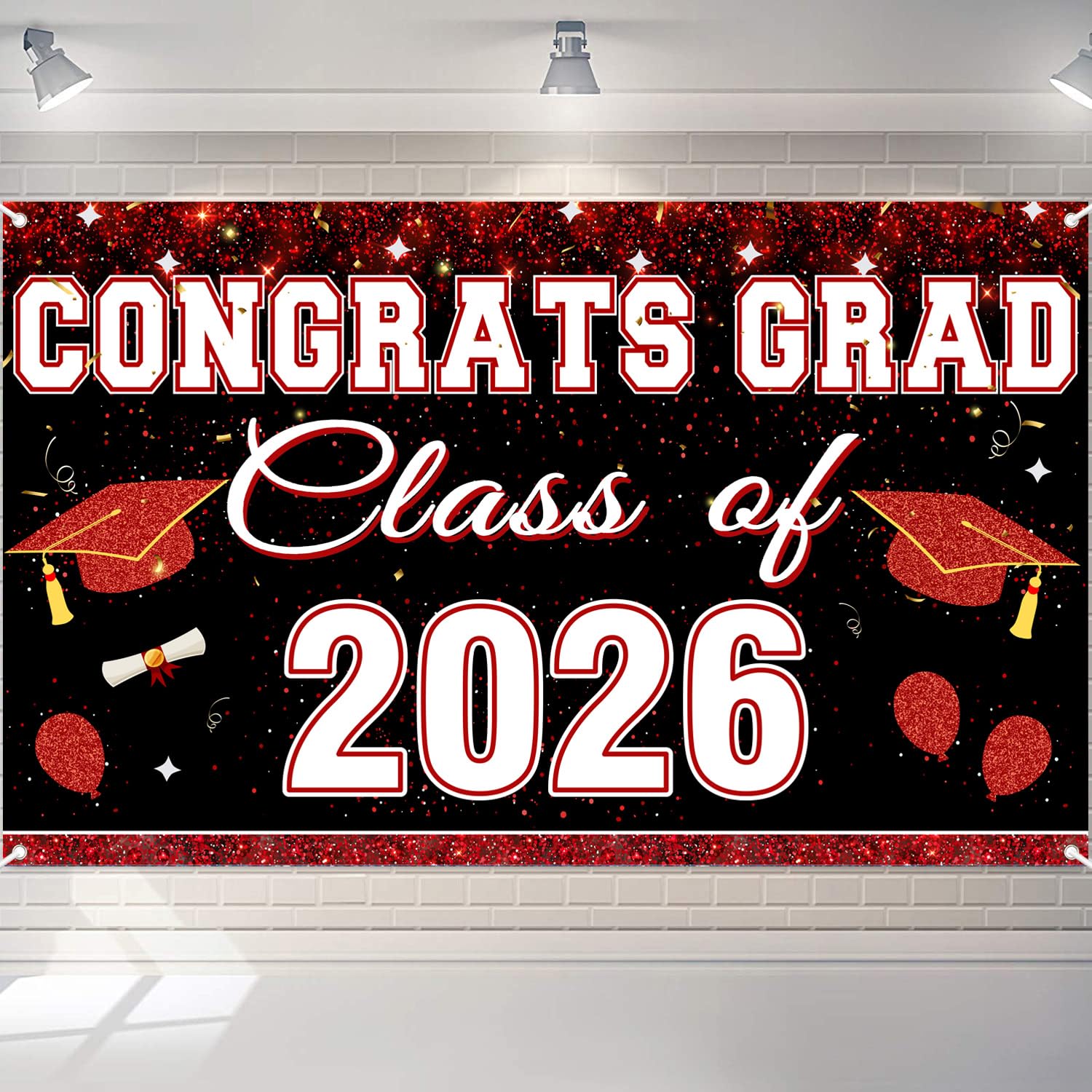 Graduation Banner Backdrop Red for 2026 Graduation Party Decorations, Congrats Grad Class of 2026 Banner Backdrop Wall Posters Hanging Decor 72 x 43
