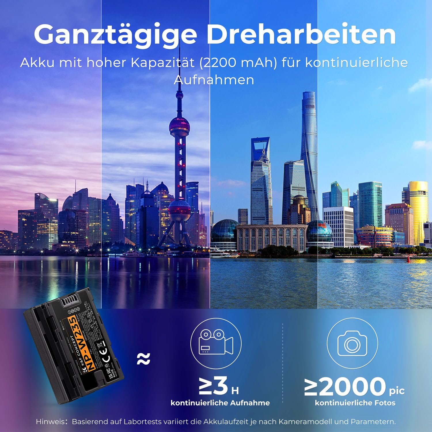 K&F CONCEPT NP-W235 Akku-Ladegerät-Set, Dual Slot NP-W235 Ladegerät für Fujifilm X-T5, X-T4, GFX 100S, X-H2S, für Fuji GFX 50S II, VG-XT4, (2 x 2200mAh Batterien, Zwei Ladeanschlüsse)
