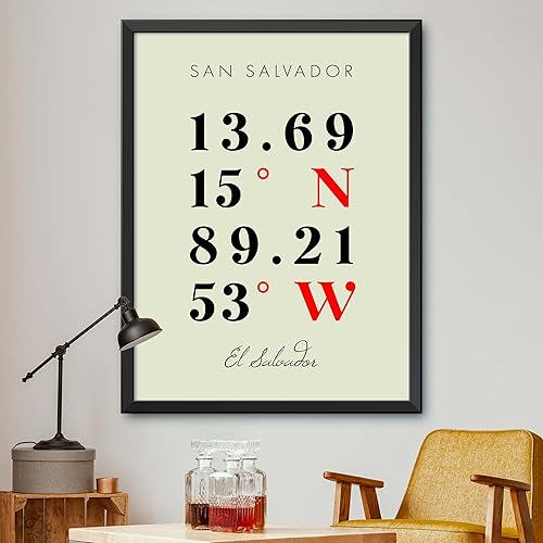 Mapa de San Salvador, El Salvador, Coordenadas Multilíneas de Colores (16x20)