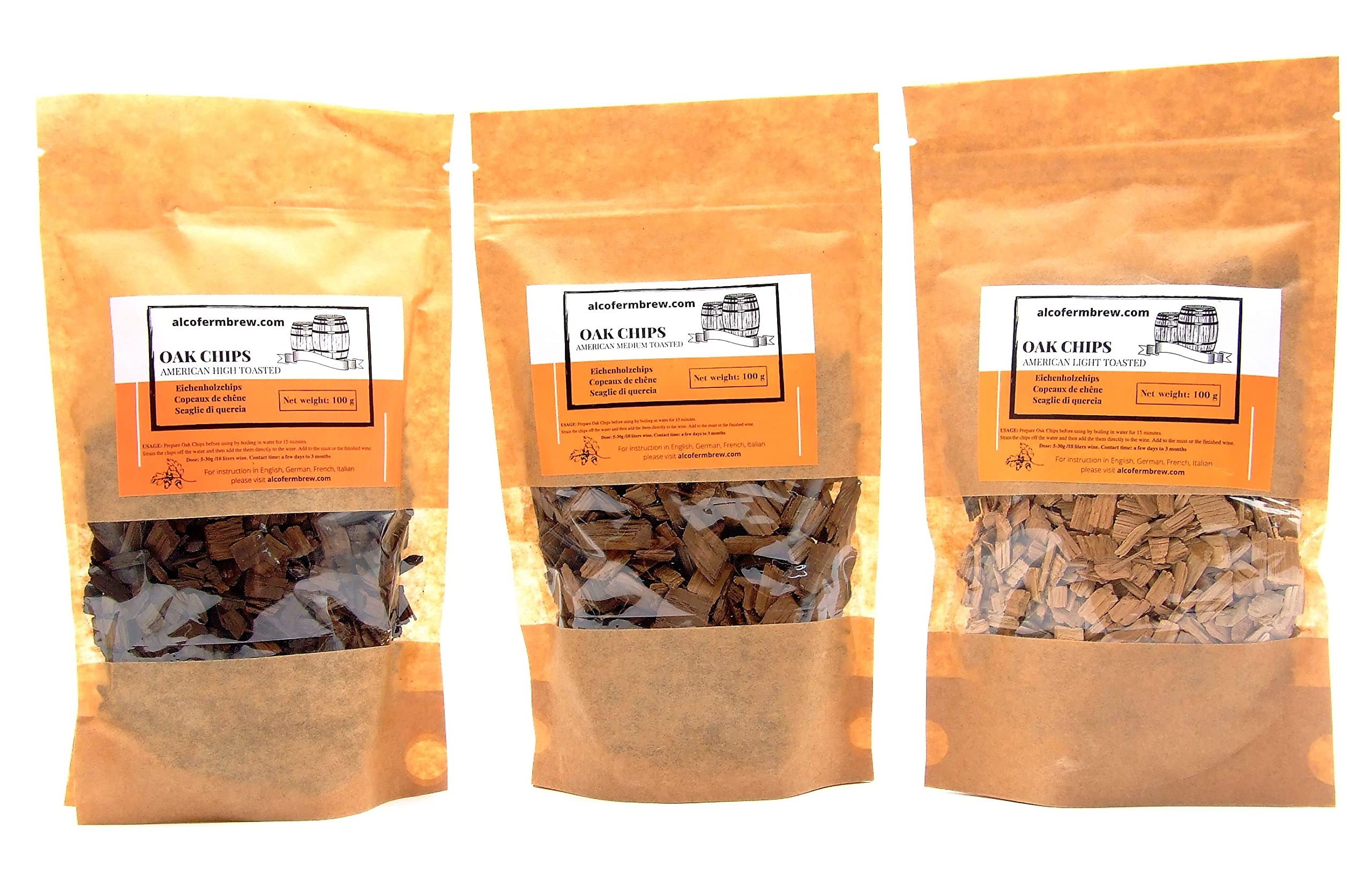Eichenspäne-Set - 3 Packungen - Set Amerikanischer Eichenchips, Enthält stark, mittel und leicht getoastete Chips für maximale Kontrolle über Arom