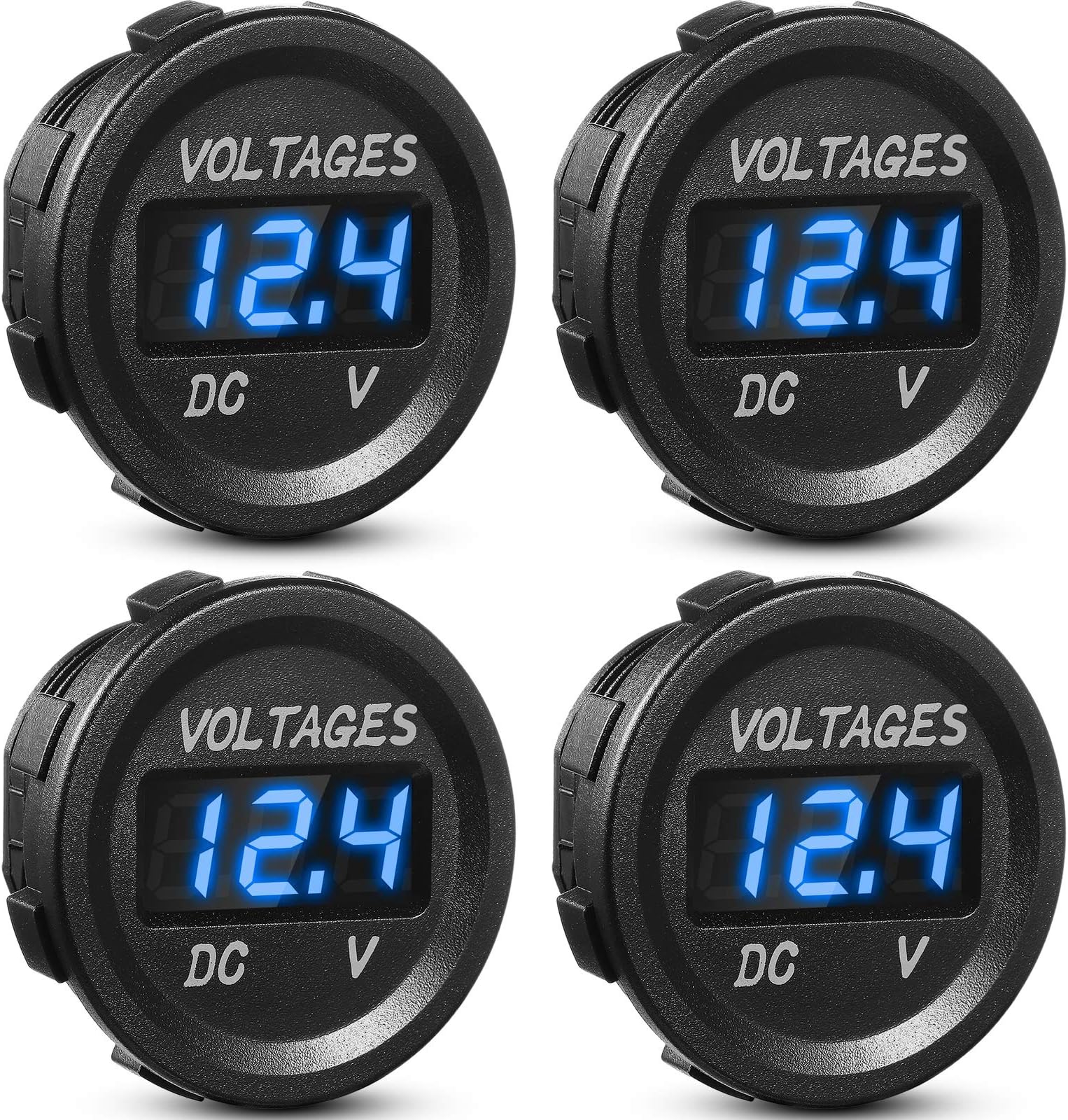 2 Pieces DC 12V 24V Waterproof Car Voltmeter with LED