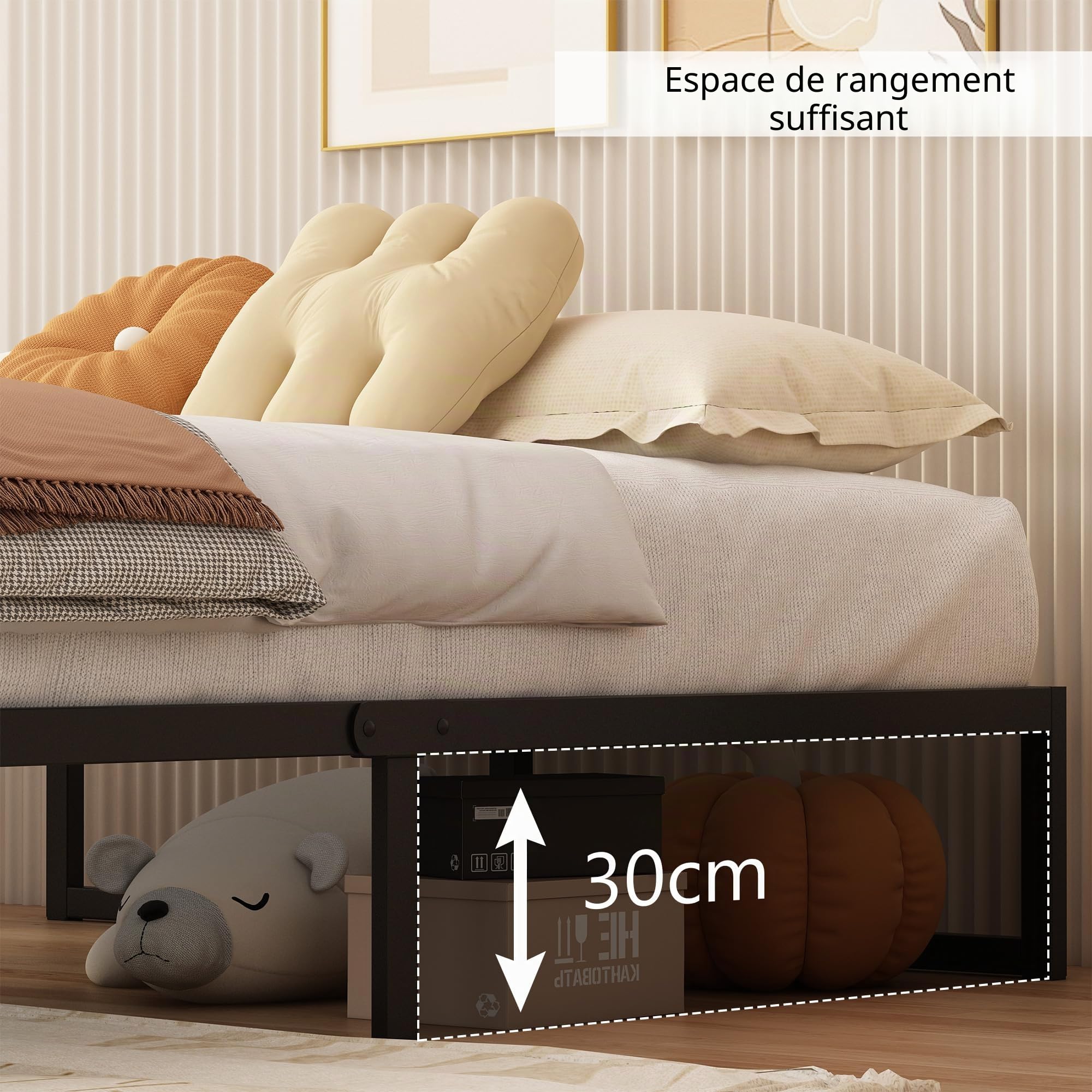 Yicensen Cadre Lit 90 x 190 cm, 1 Place, Métal Lattes Acier, Noir | Charge Maximale de 350 kg, Hauteur 36 cm, Silencieux, Aération Optimale, Pieds Antidérapants, Facile à Nettoyer