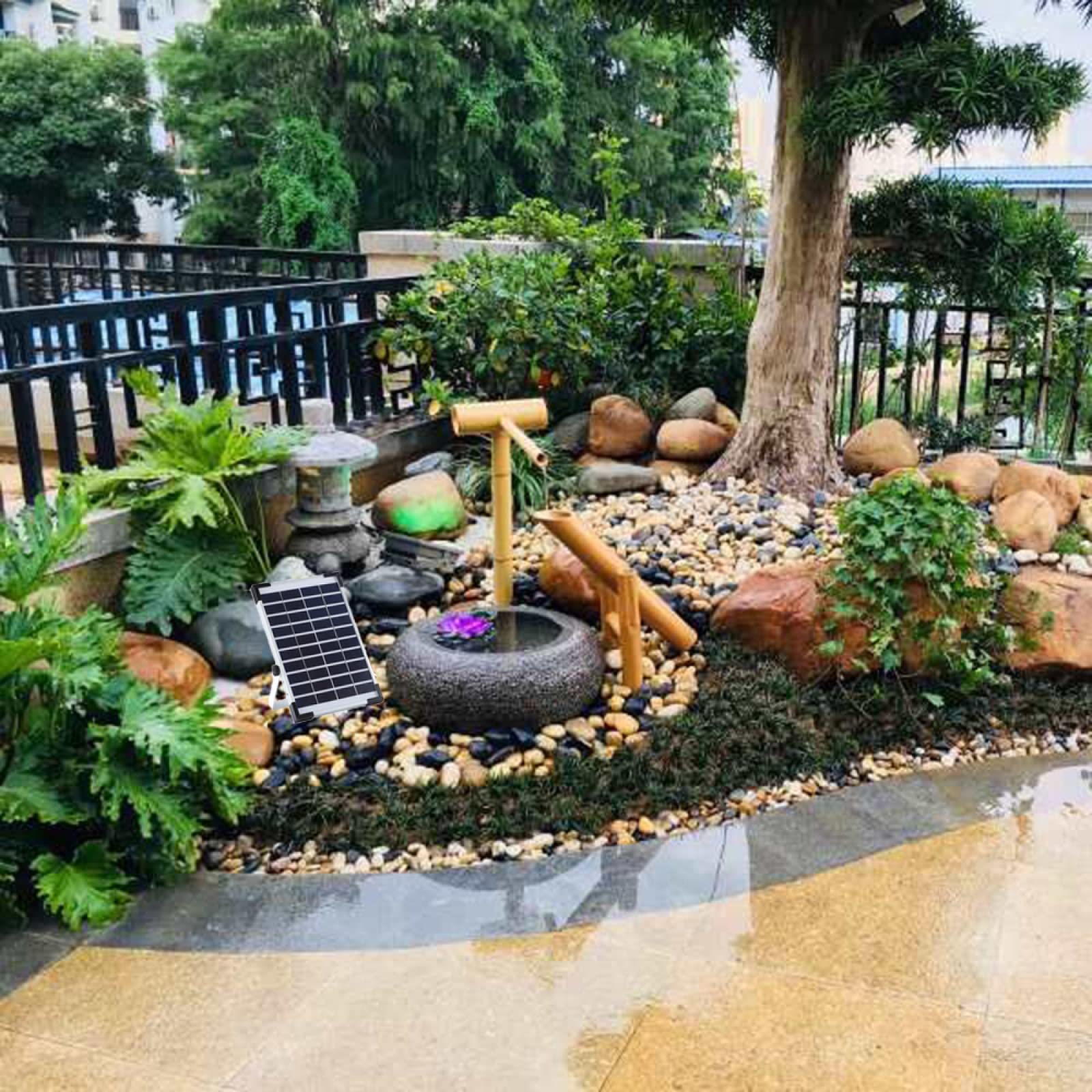 Fontana Da Giardino Zen In Bambù - 2 Pezzi, Con Pompa Manuale, Per Terrazzo, Esterno, Acquario