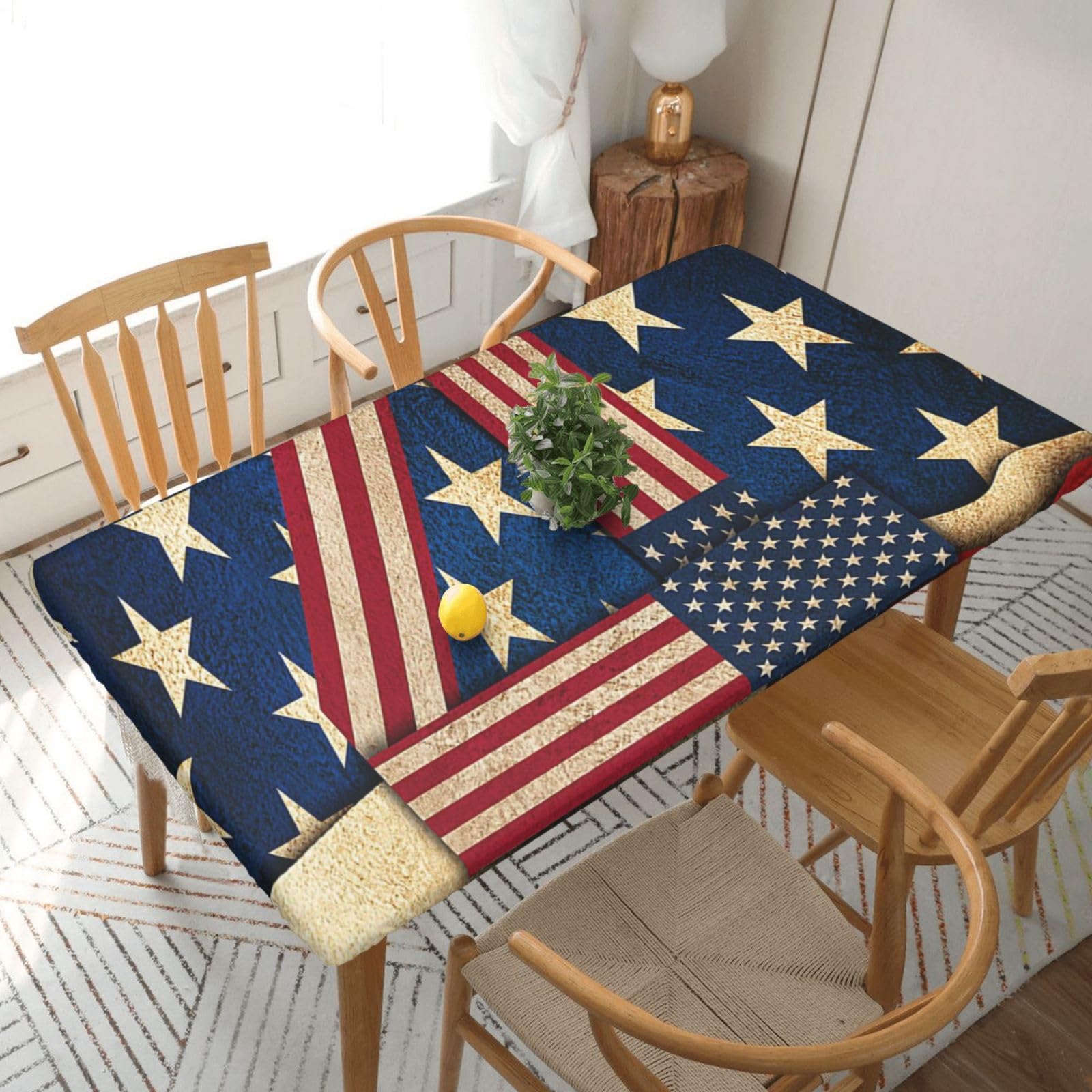 BNVSADC 4th of July Patriotic Flag Printed 5FT Tablecloth Polyester Kitchen Water Resistant Table Cloth Dining Table Decoration Table Covers, 152x76 CM
