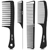 SALONSILK 4PCS Professional Comb Set, Wide Tooth Rat Tail Fine Tooth Hair Combs, Braiding Cutting Barber Styling Curly Parting Set for Men and Women