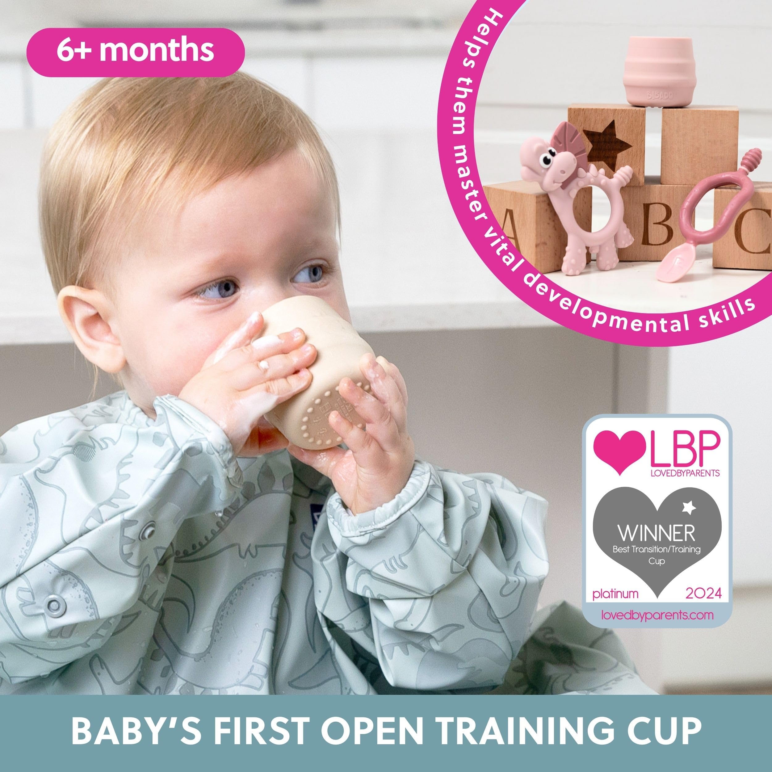 BIBaDO, Sippit Silicone Baby Cup, Fawn (2-Pack), Open Training Silicone Cups, Soft, Non Slip Grip, Weighted Base, Durable - Image 2
